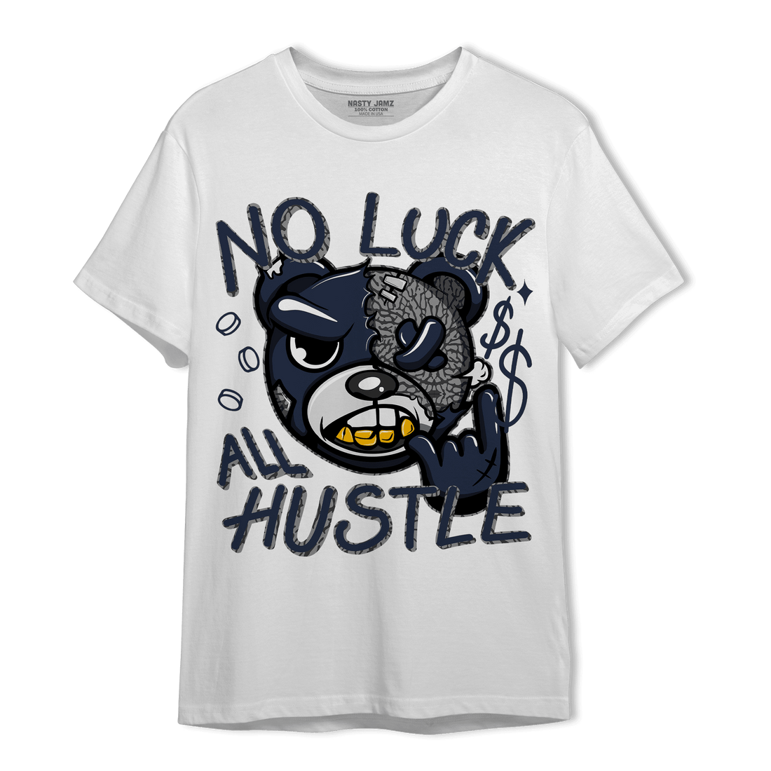 White Navy 3s T Shirt Match All Hustle - NastyJamz