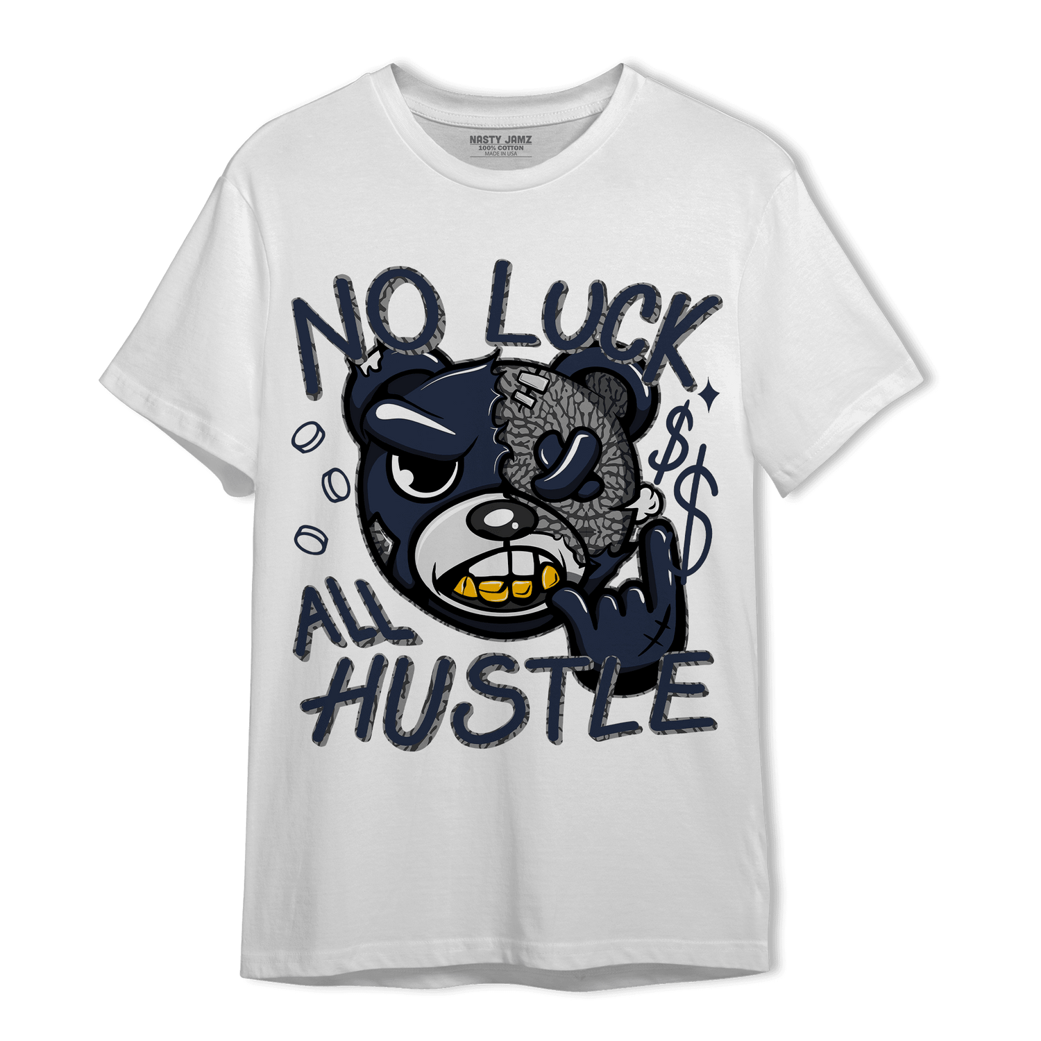 White Navy 3s T Shirt Match All Hustle - NastyJamz