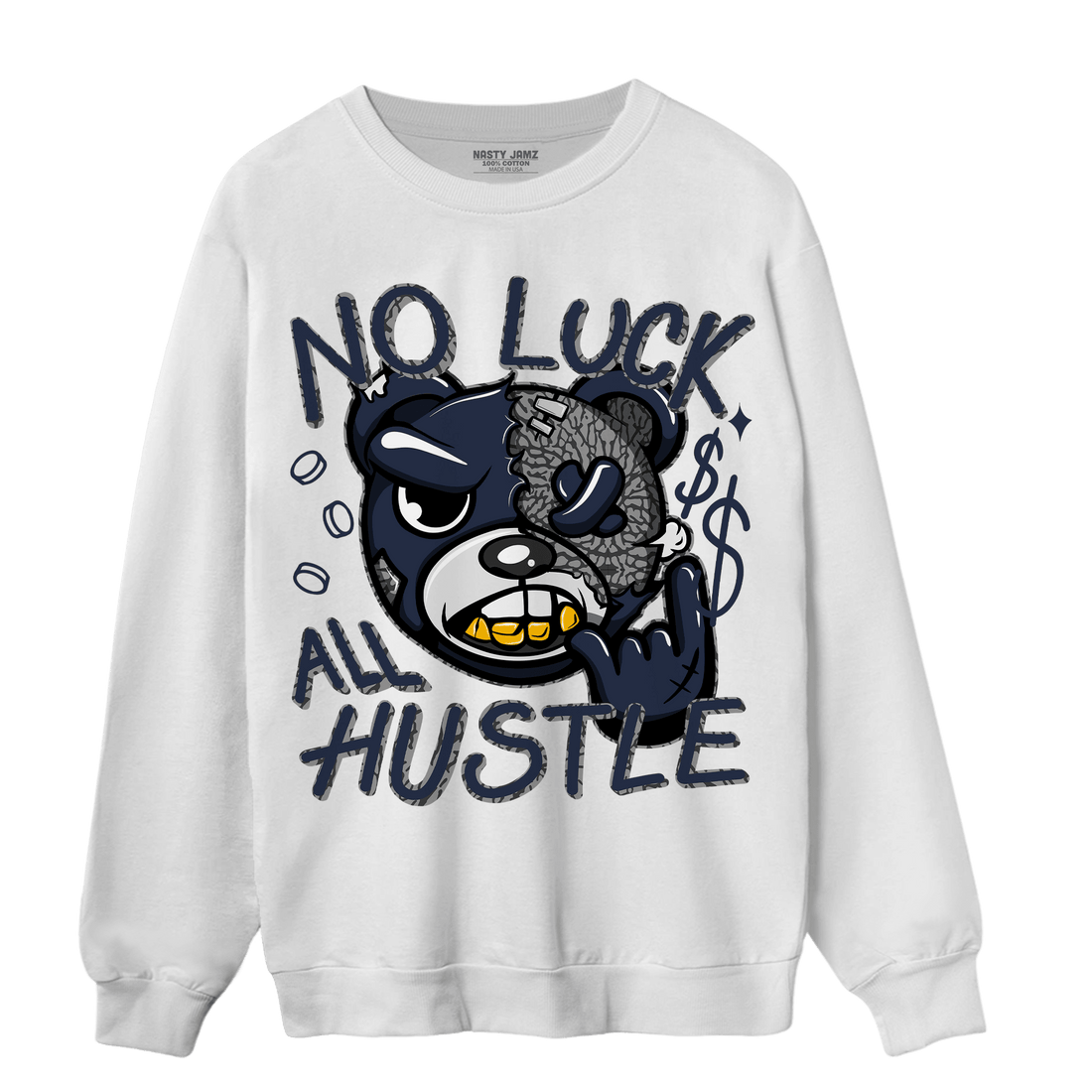 White Navy 3s Sweatshirt Match All Hustle - NastyJamz
