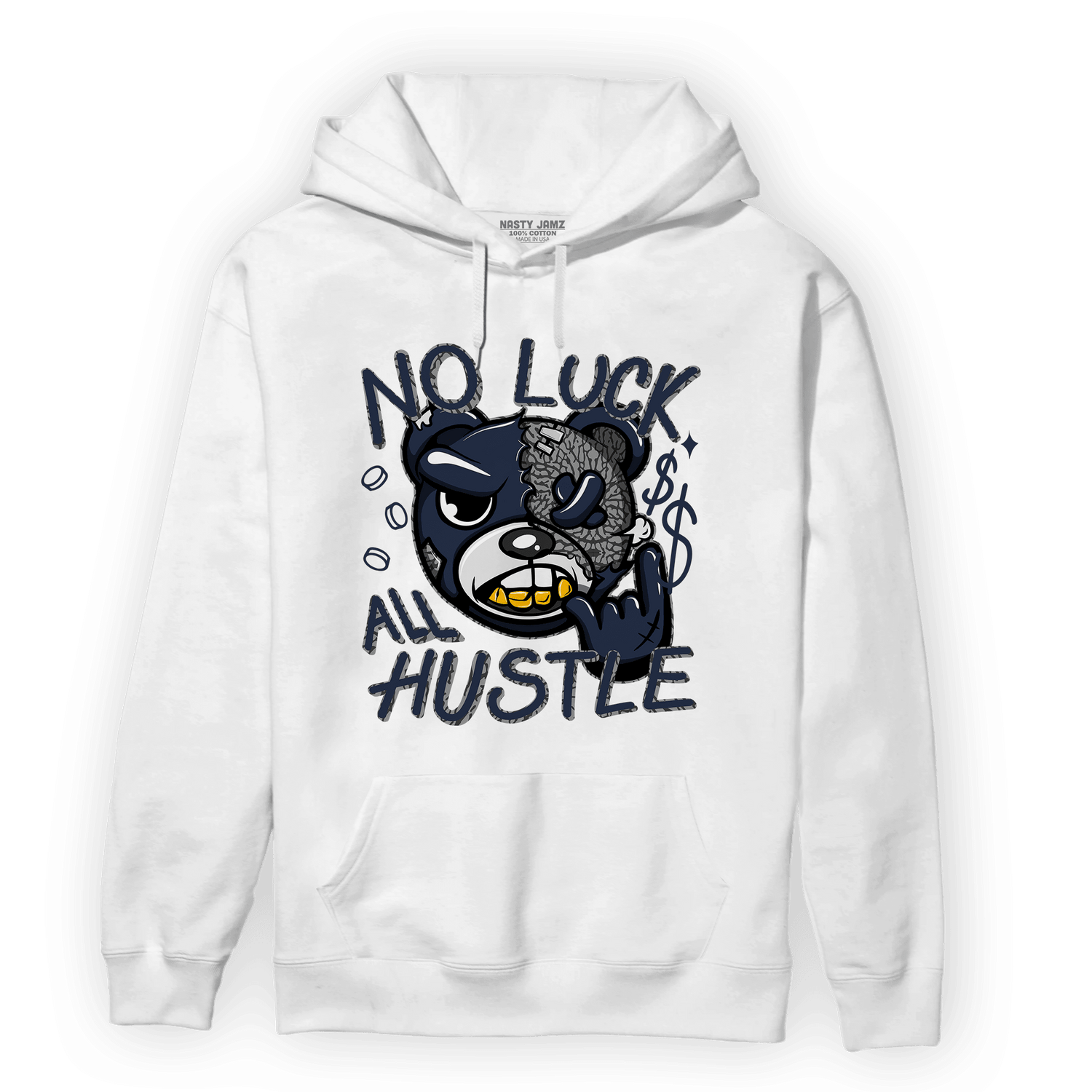 White Navy 3s Hoodie Match All Hustle - NastyJamz