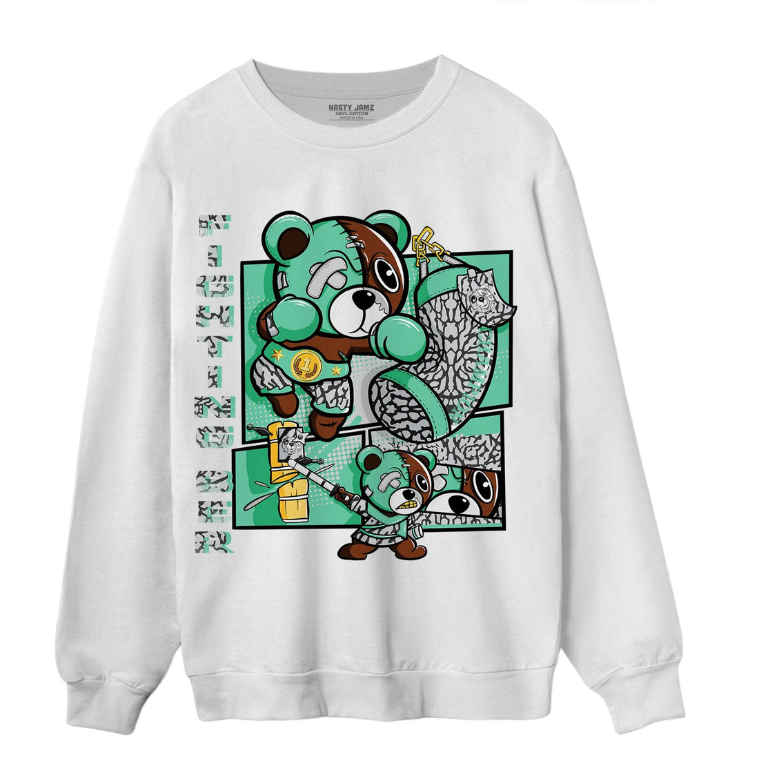 Green Glow 3s Sweatshirt Match BER Fighting Boxing - NastyJamz