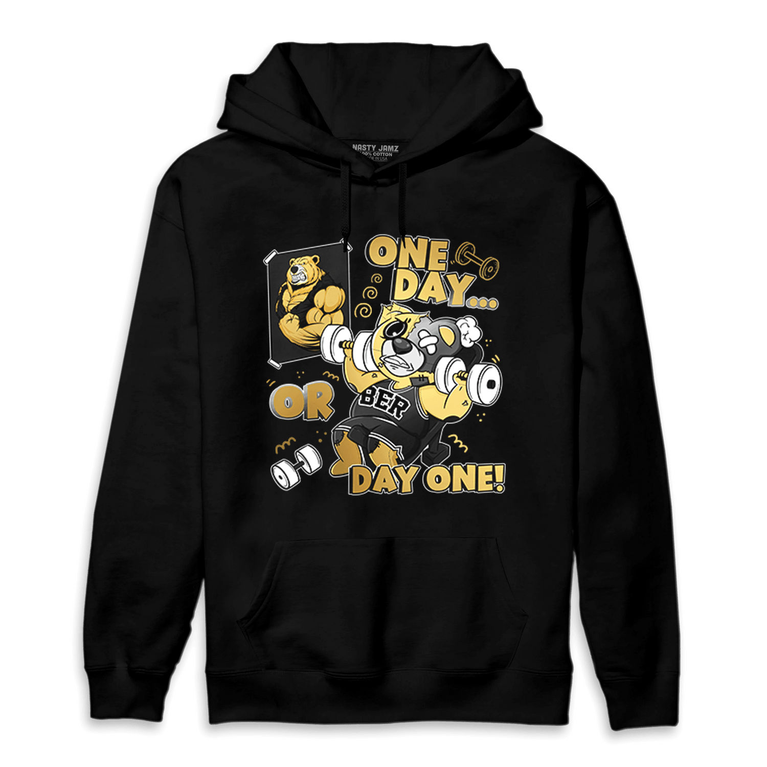 Mid SE Black Gold 1s Hoodie Match BER Gymmer - NastyJamz