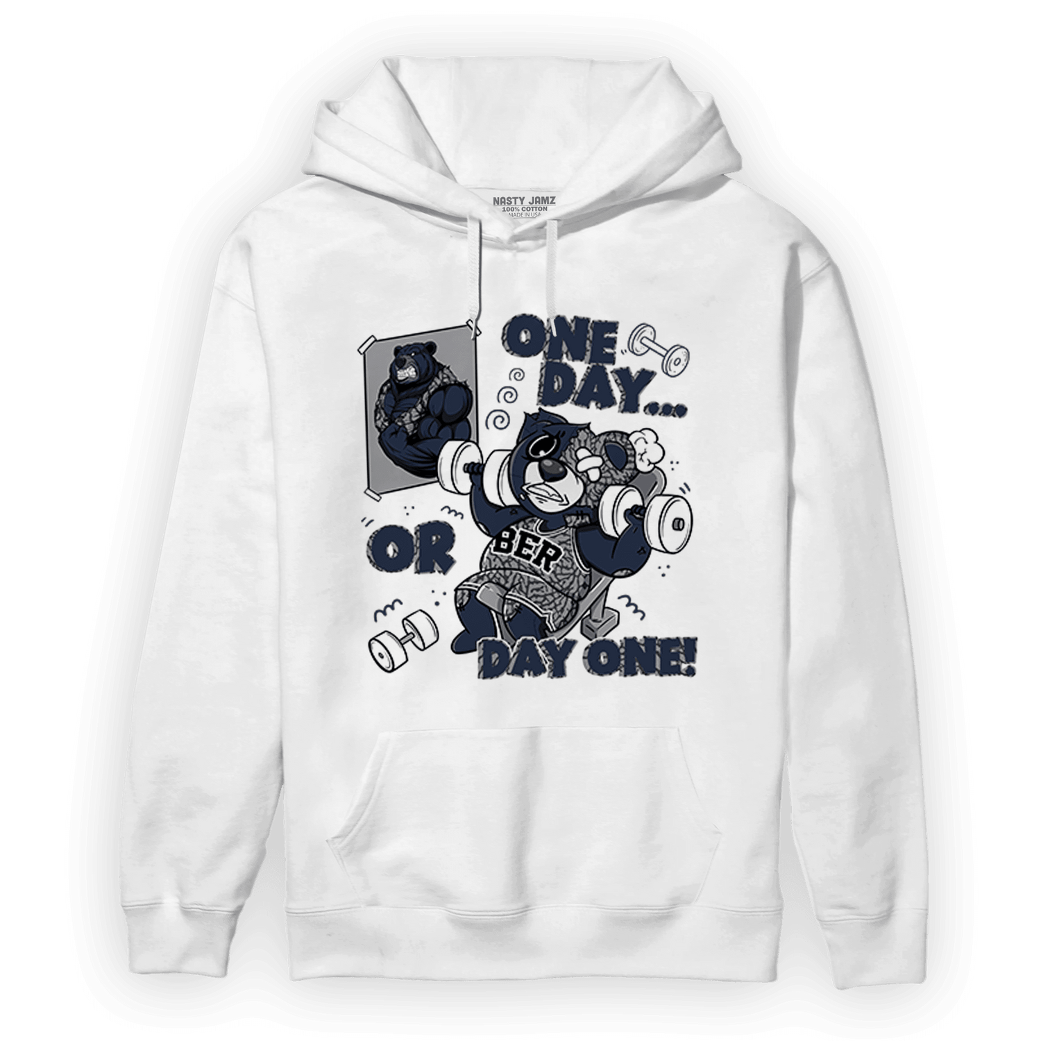 White Navy 3s Hoodie Match BER Gymmer - NastyJamz