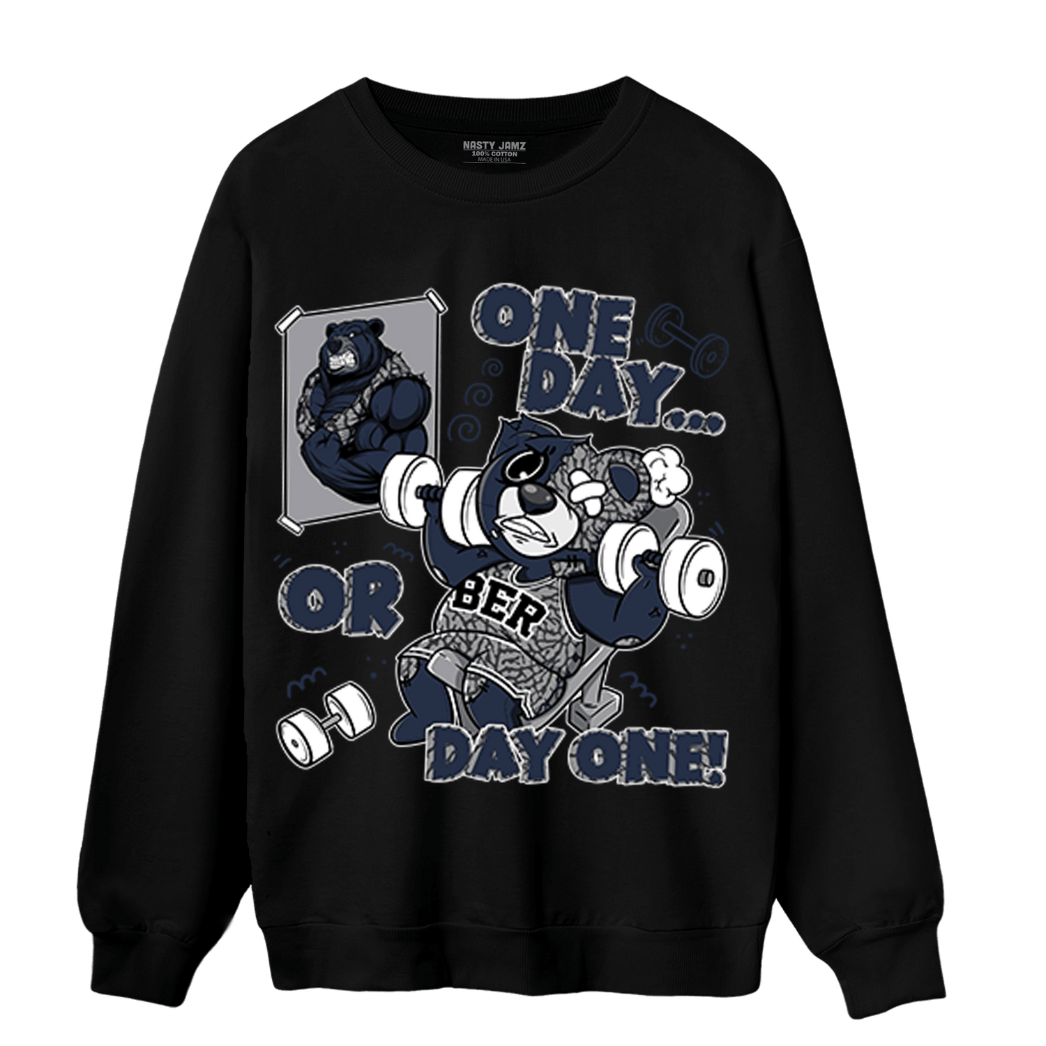 White Navy 3s Sweatshirt Match BER Gymmer - NastyJamz