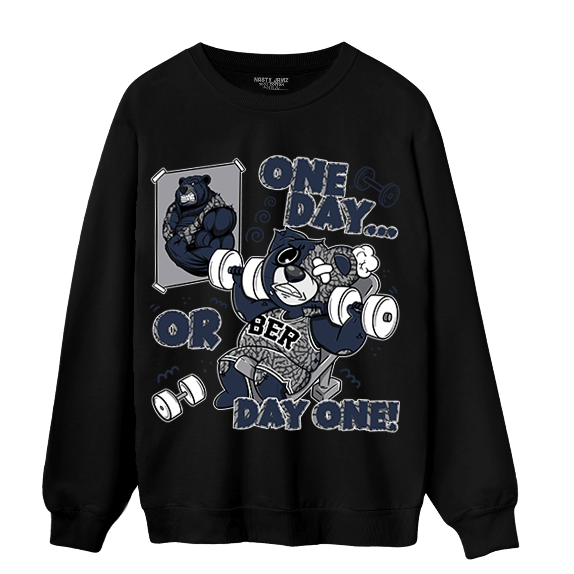 White Navy 3s Sweatshirt Match BER Gymmer - NastyJamz