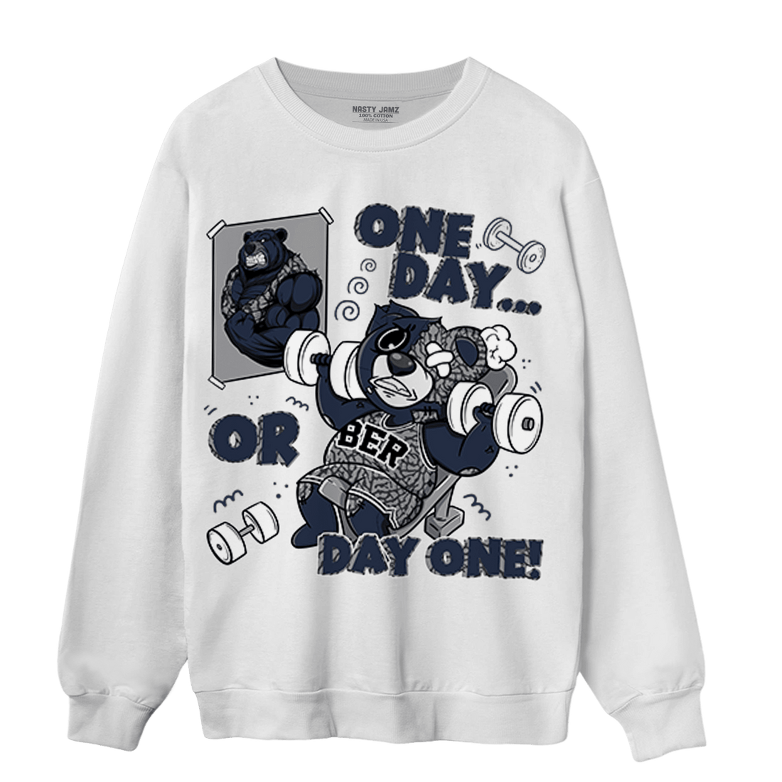 White Navy 3s Sweatshirt Match BER Gymmer - NastyJamz
