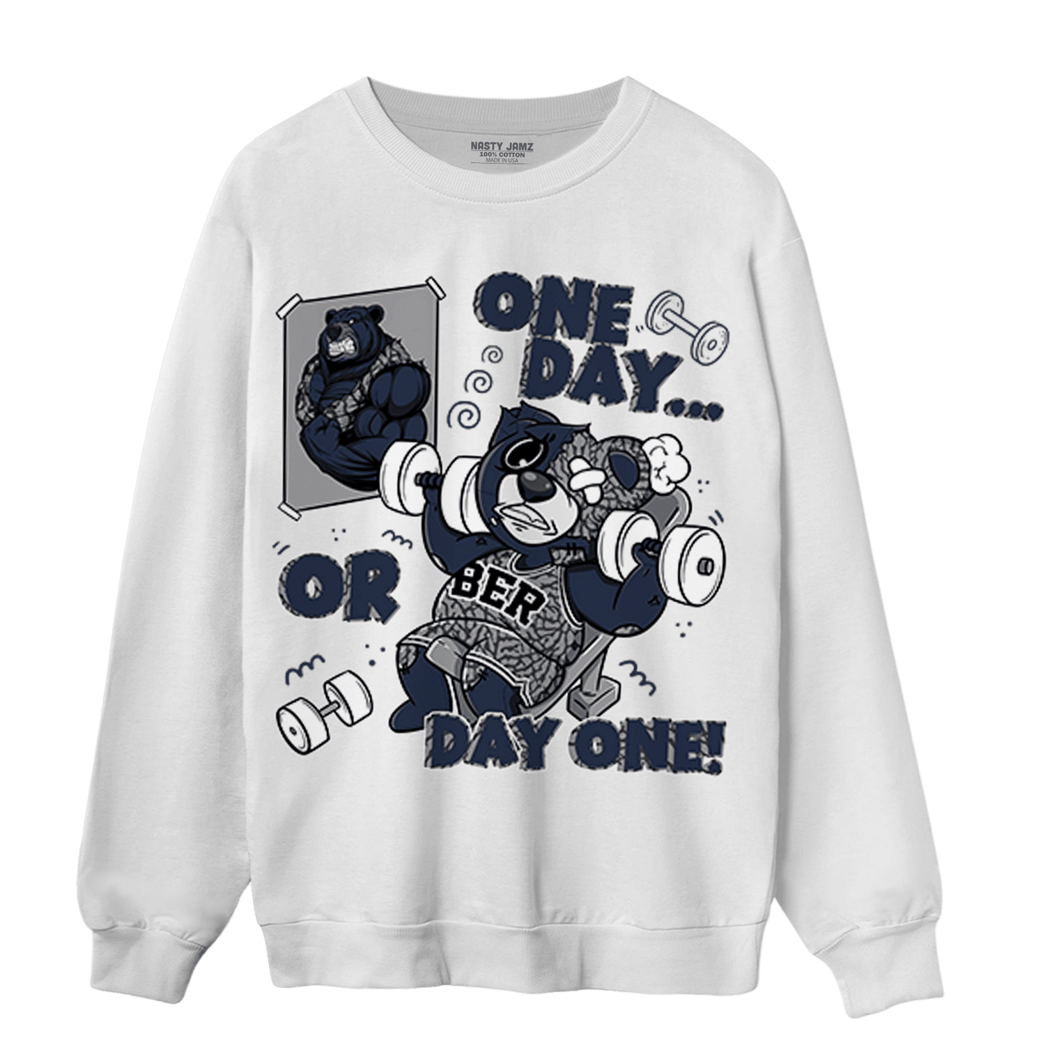 White Navy 3s Sweatshirt Match BER Gymmer - NastyJamz
