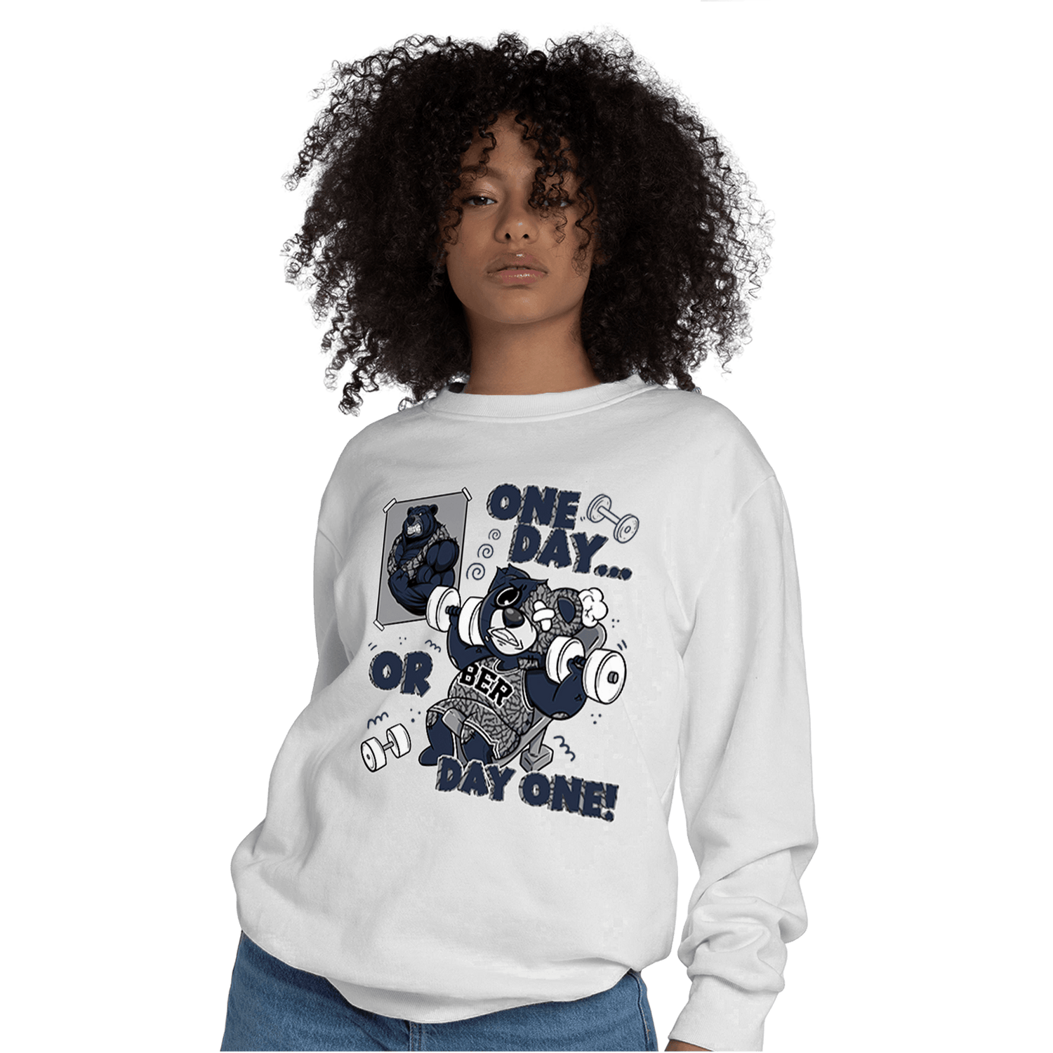White Navy 3s Sweatshirt Match BER Gymmer - NastyJamz