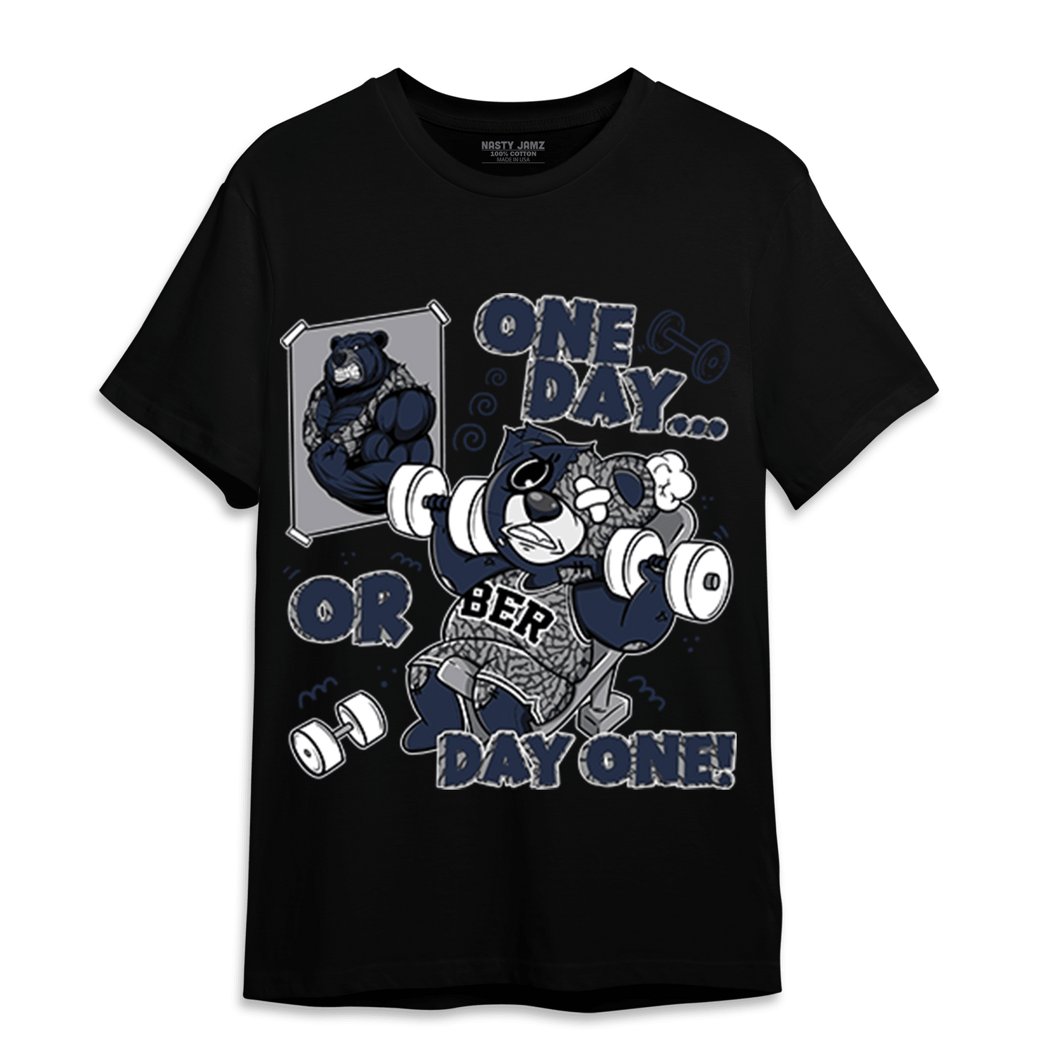 White Navy 3s T Shirt Match BER Gymmer - NastyJamz