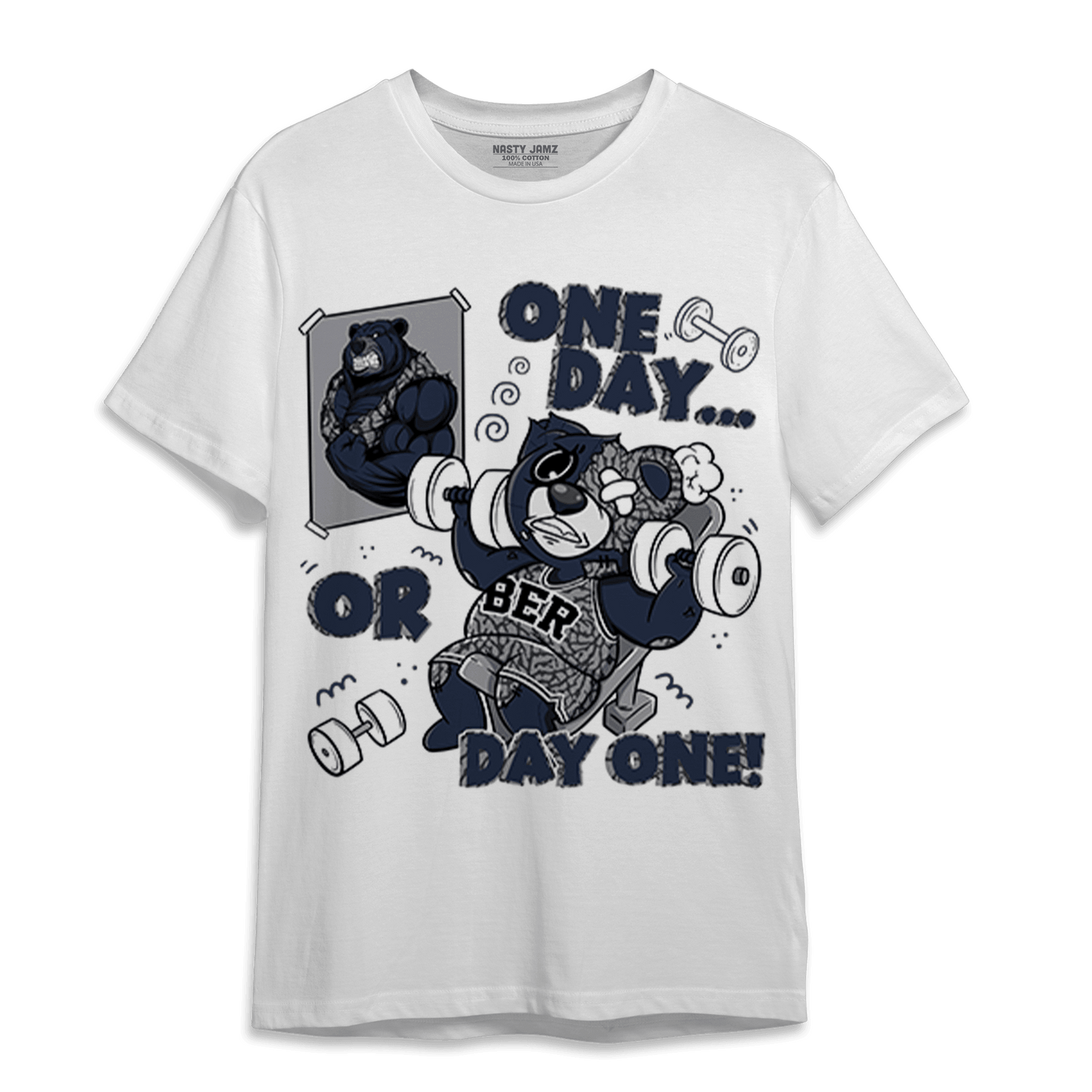 White Navy 3s T Shirt Match BER Gymmer - NastyJamz