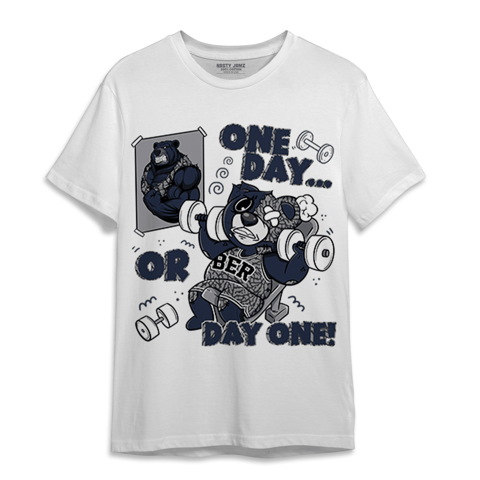 White Navy 3s T Shirt Match BER Gymmer - NastyJamz