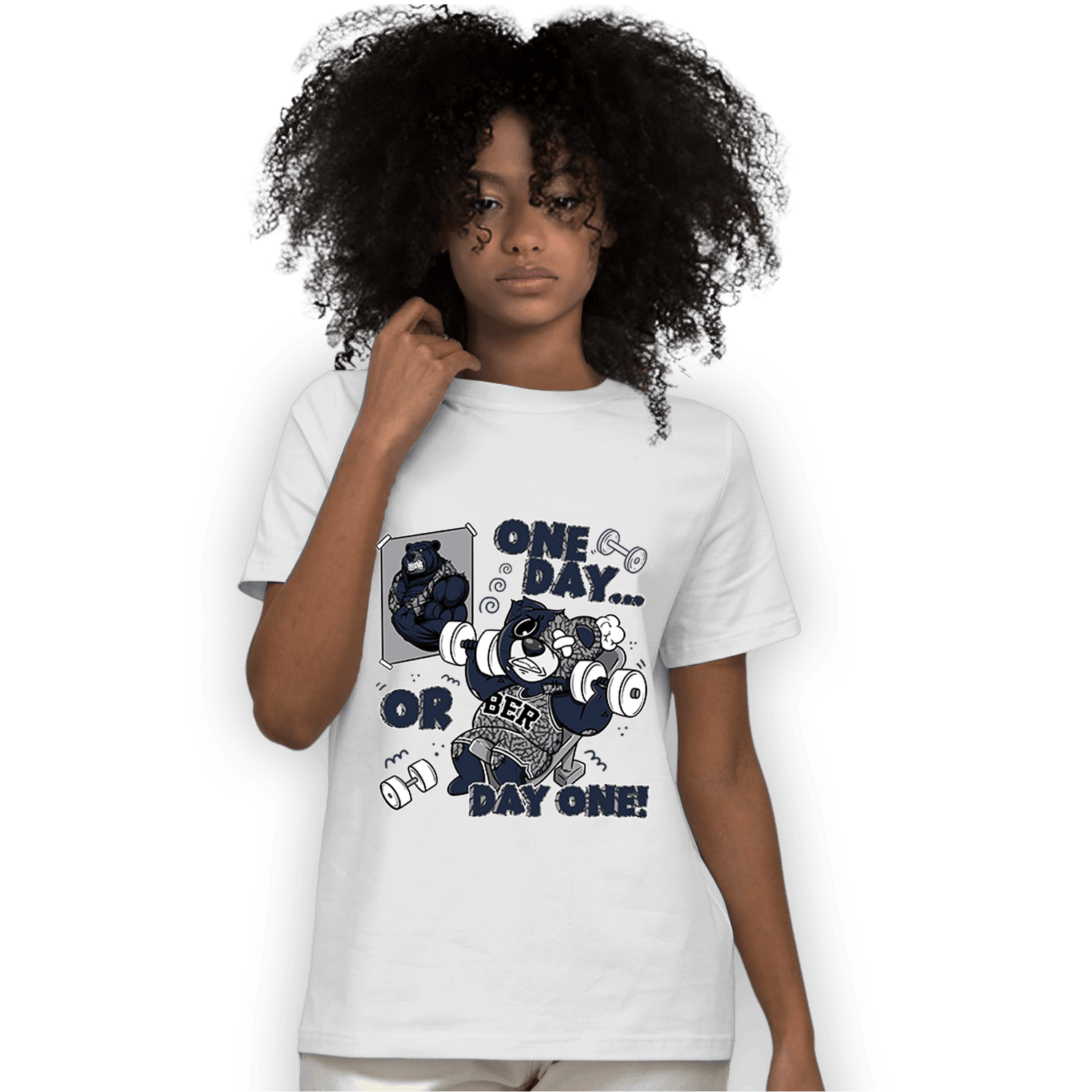 White Navy 3s T Shirt Match BER Gymmer - NastyJamz