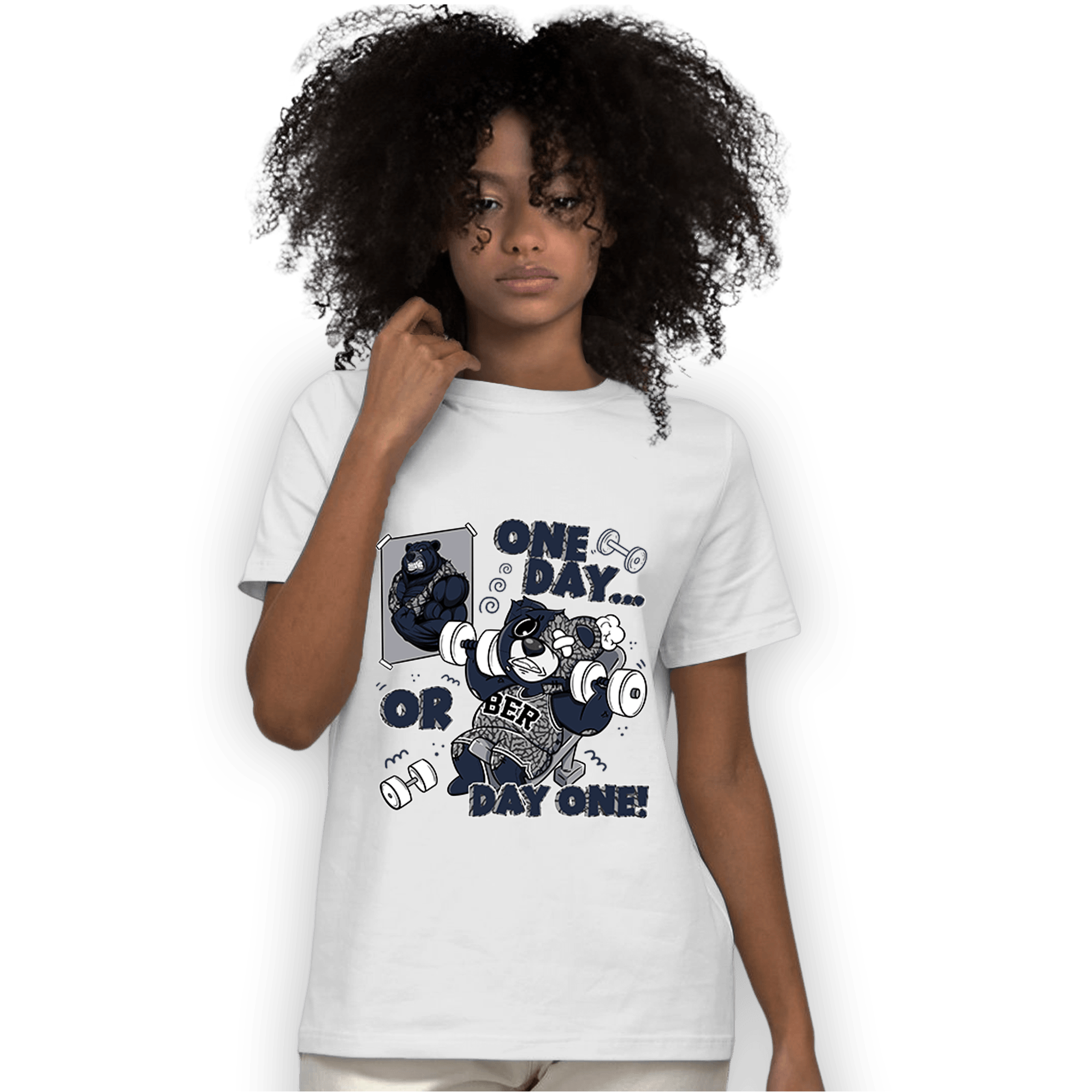 White Navy 3s T Shirt Match BER Gymmer - NastyJamz