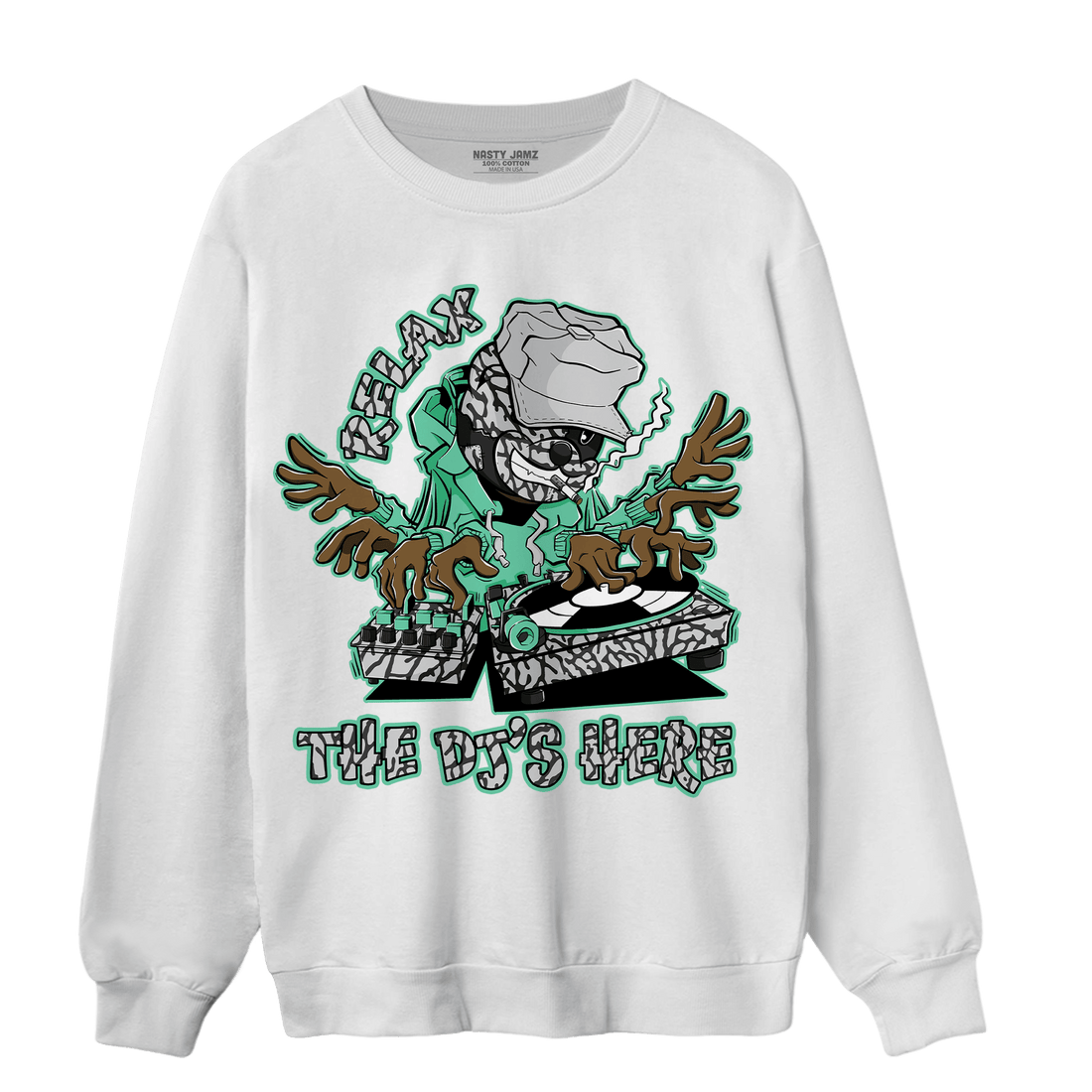Green Glow 3s Sweatshirt Match BER The DJ Here - NastyJamz