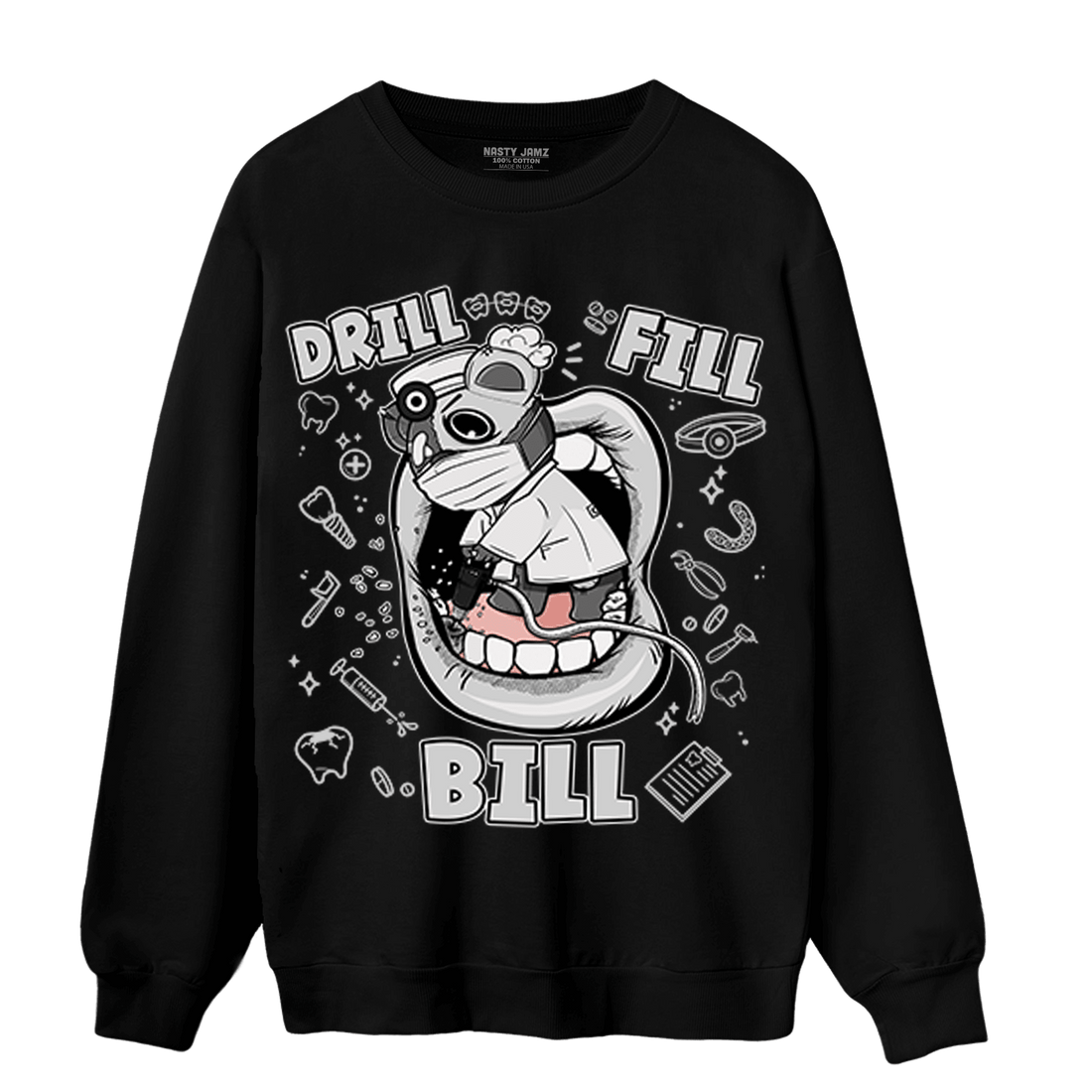 Retro High OG Black White 1s Sweatshirt Match BER The Dentist - NastyJamz