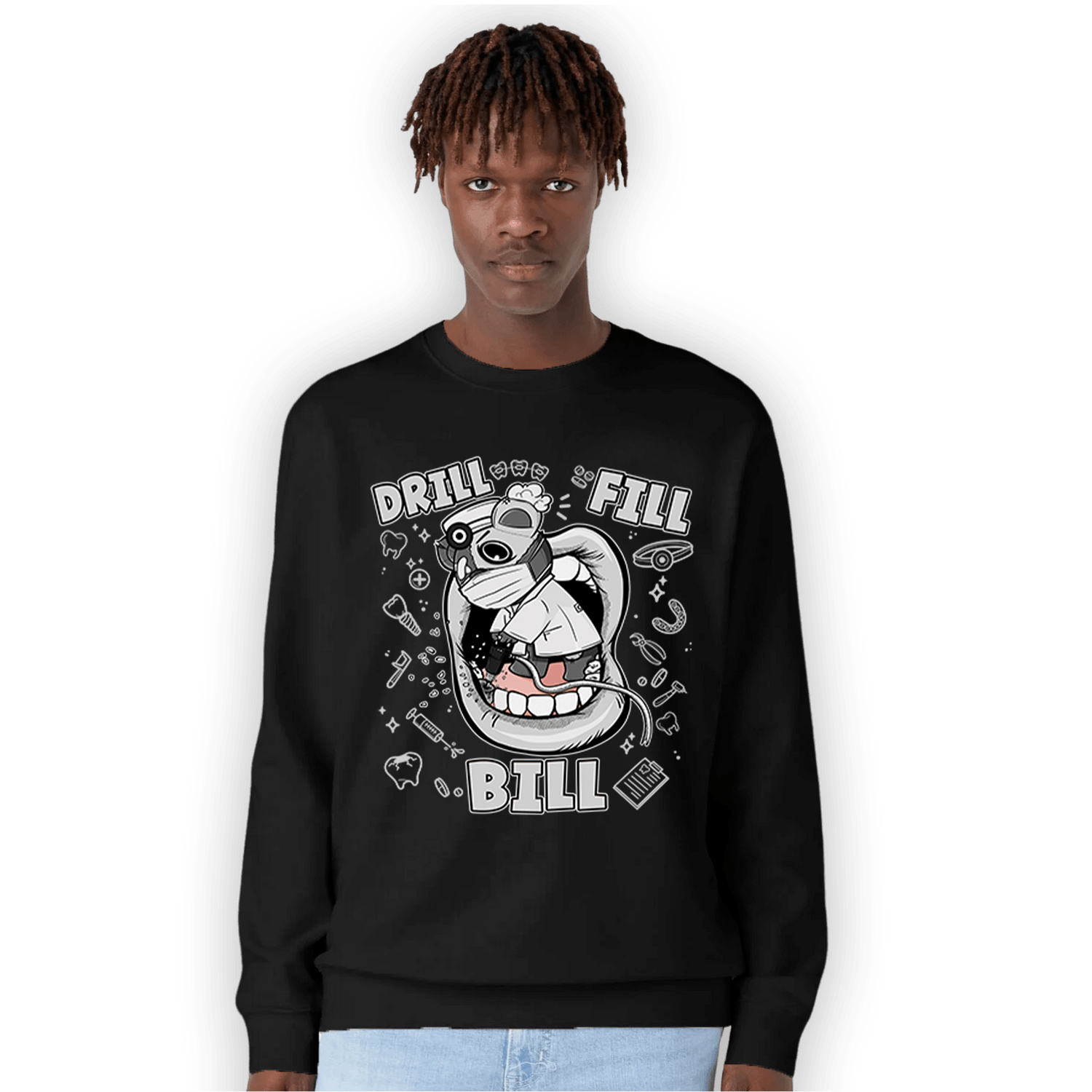 Retro High OG Black White 1s Sweatshirt Match BER The Dentist - NastyJamz