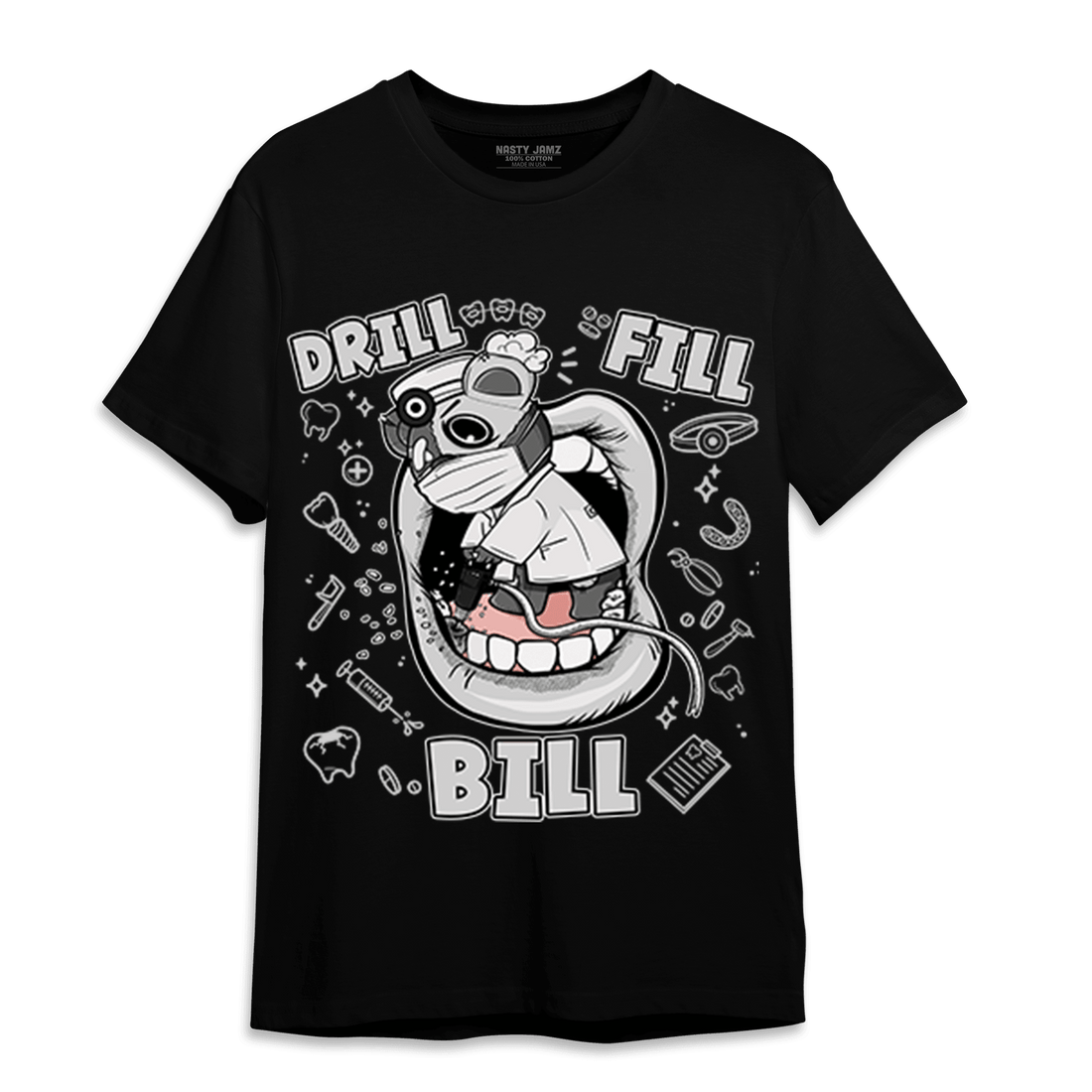 Retro High OG Black White 1s T Shirt Match BER The Dentist - NastyJamz