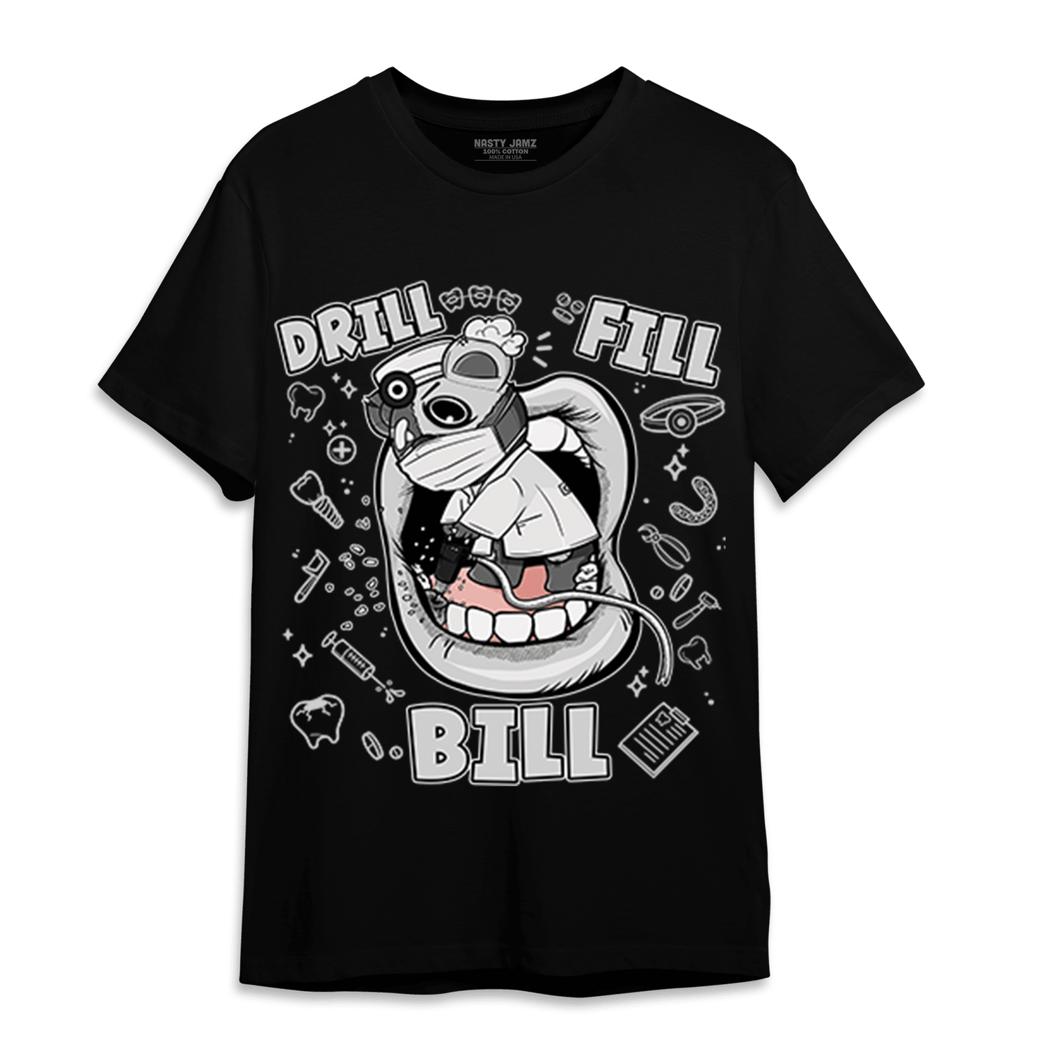 Retro High OG Black White 1s T Shirt Match BER The Dentist - NastyJamz