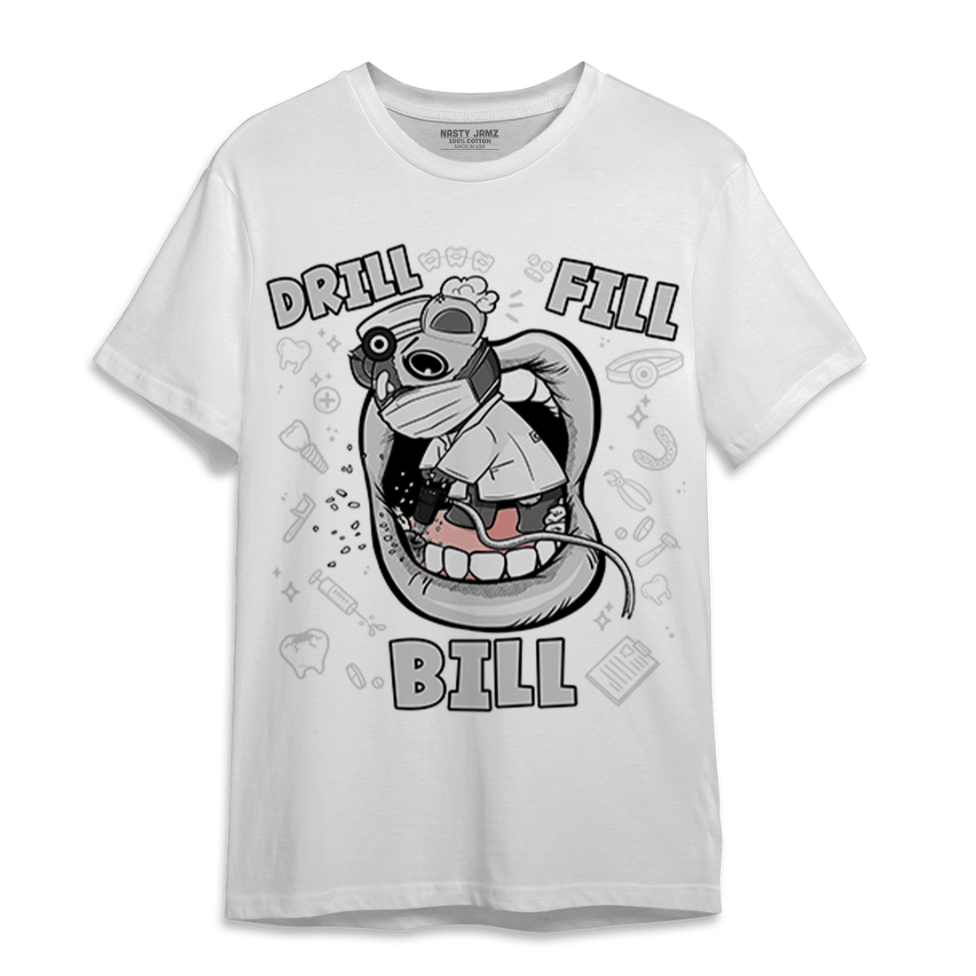 Retro High OG Black White 1s T Shirt Match BER The Dentist - NastyJamz