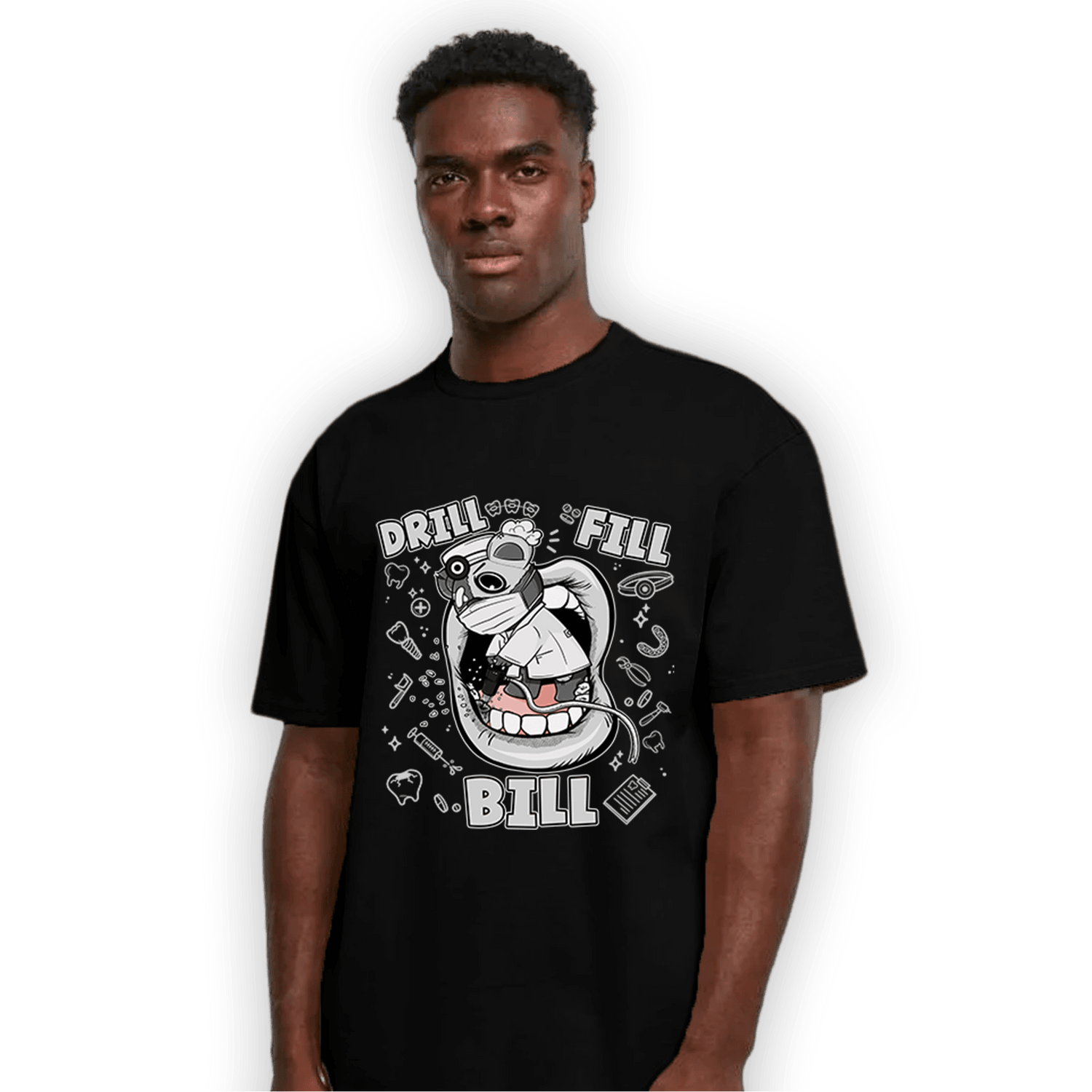 Retro High OG Black White 1s T Shirt Match BER The Dentist - NastyJamz