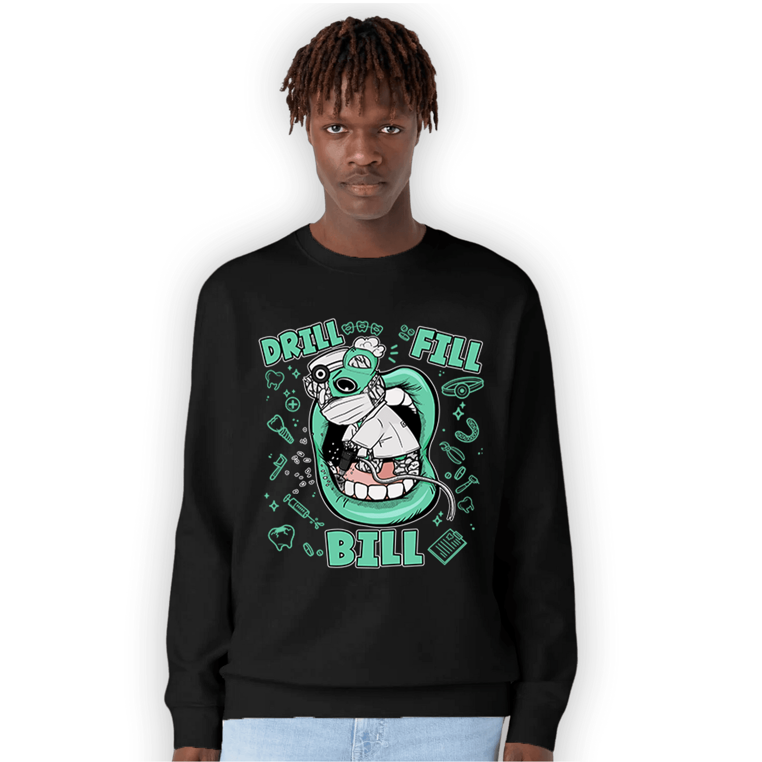 Green Glow 3s Sweatshirt Match BER The Dentist - NastyJamz