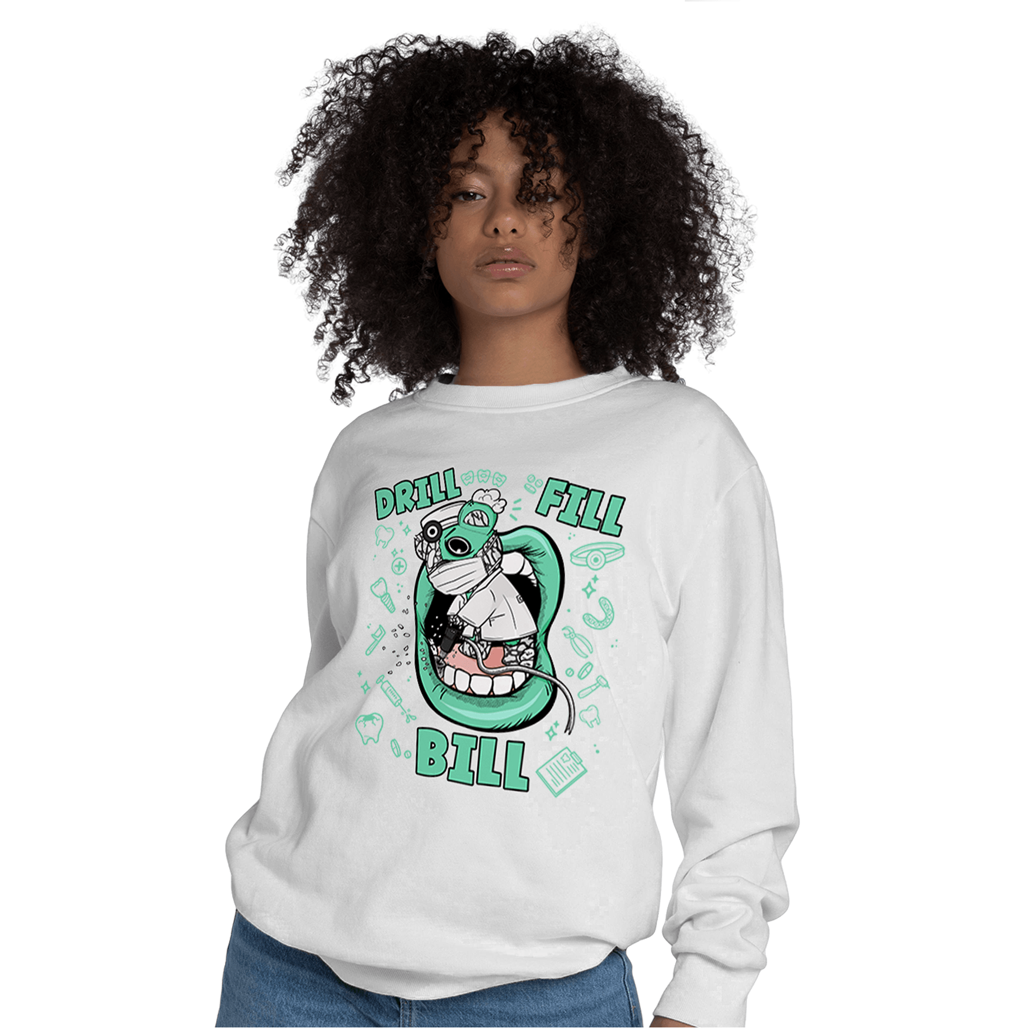 Green Glow 3s Sweatshirt Match BER The Dentist - NastyJamz