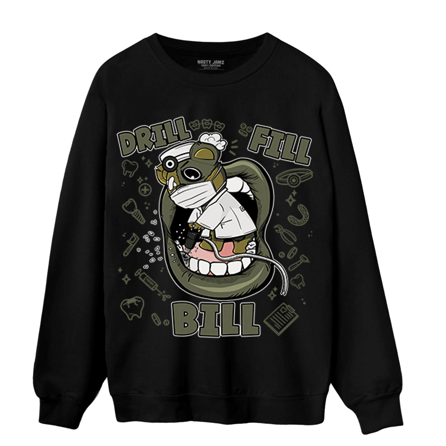 SE Craft Medium Olive 4s Sweatshirt Match BER The Dentist - NastyJamz