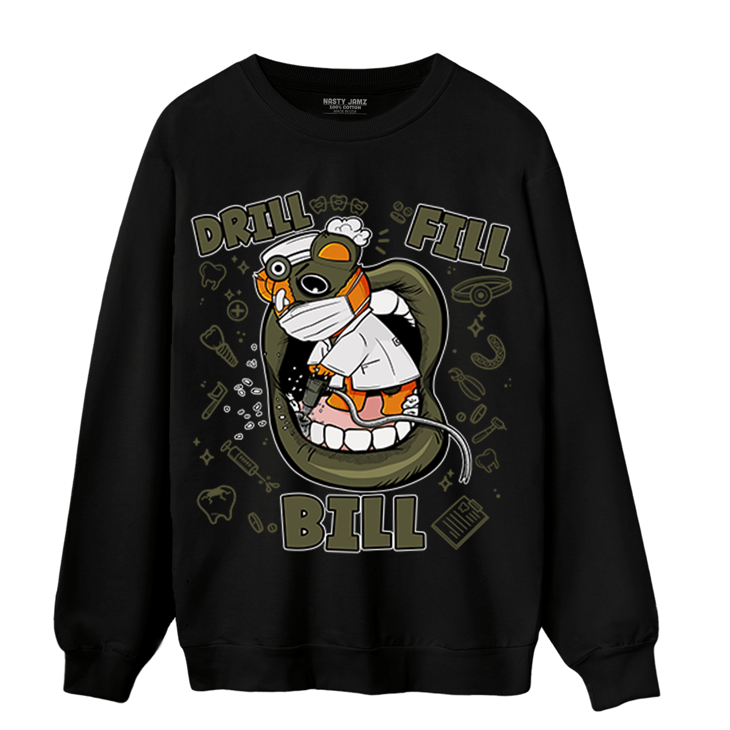 Olive 5s Sweatshirt Match BER The Dentist - NastyJamz