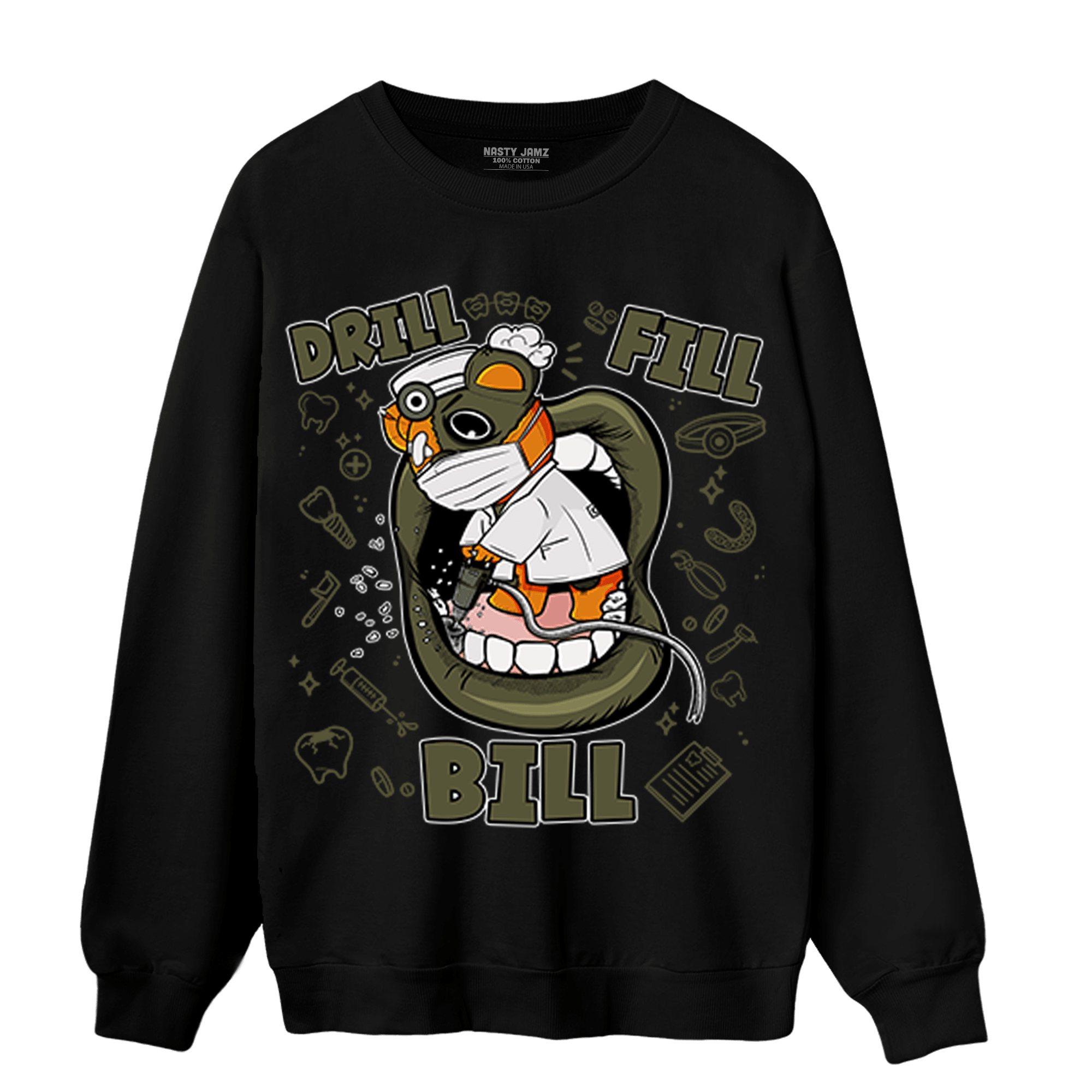 Olive 5s Sweatshirt Match BER The Dentist - NastyJamz