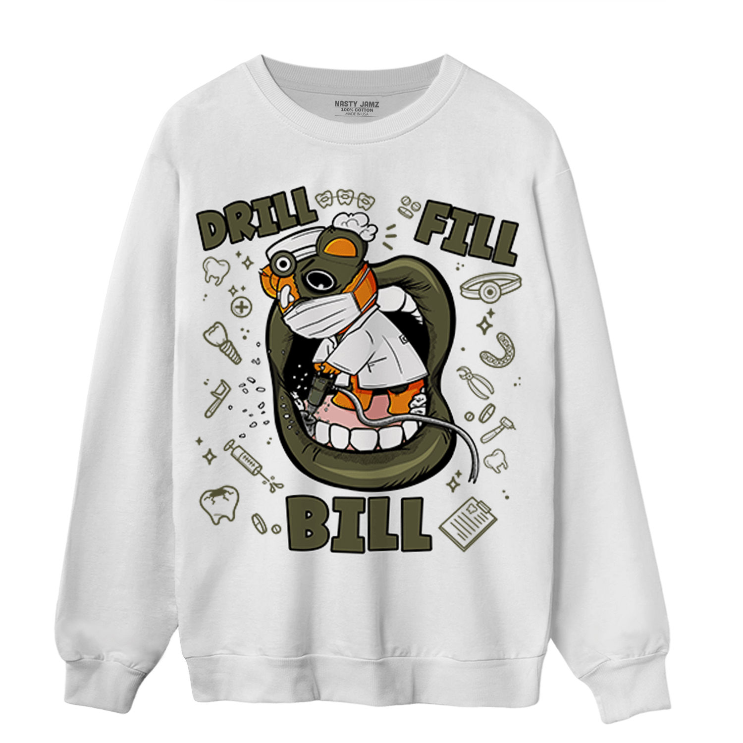 Olive 5s Sweatshirt Match BER The Dentist - NastyJamz