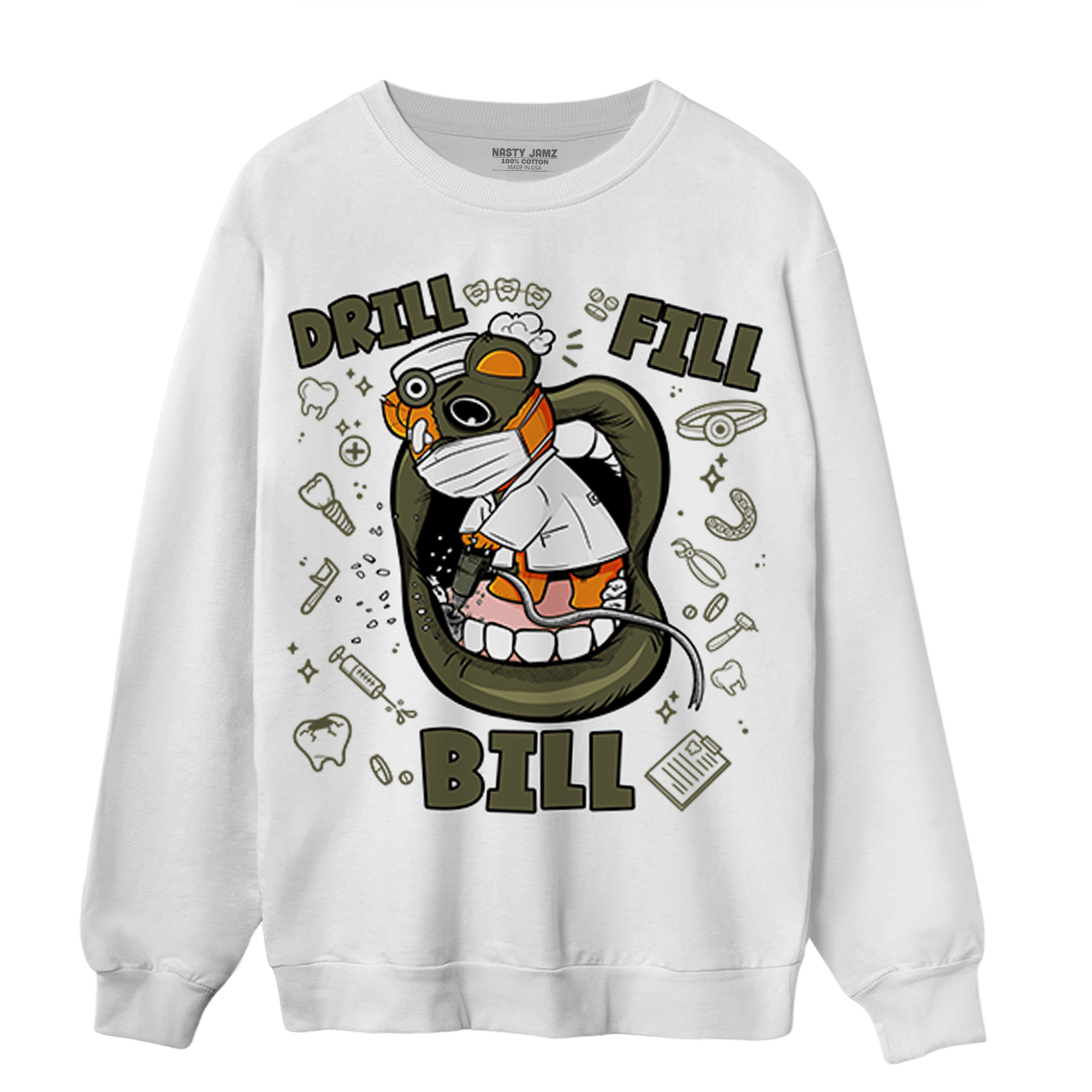 Olive 5s Sweatshirt Match BER The Dentist - NastyJamz
