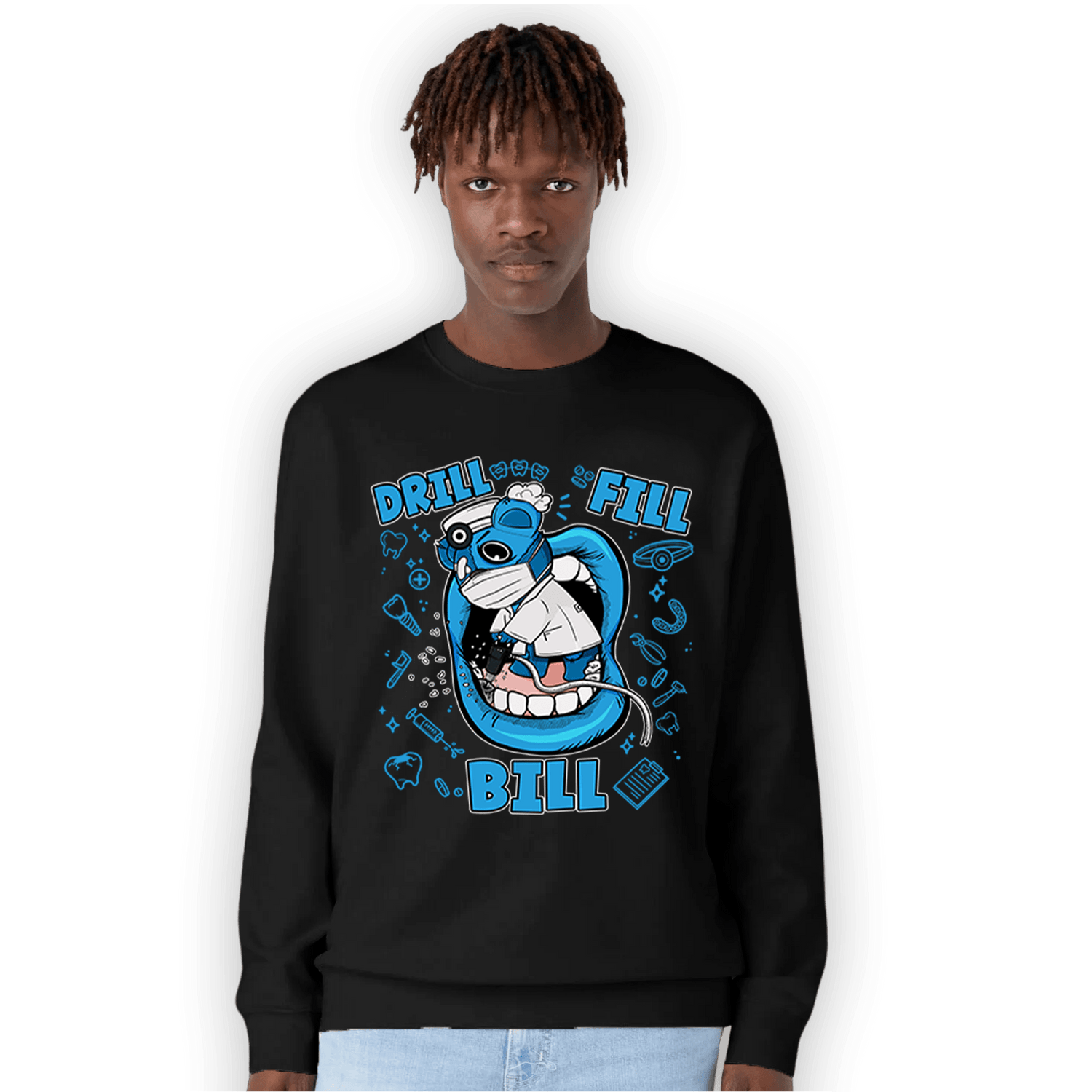 Powder Blue 9s Sweatshirt Match BER The Dentist - NastyJamz