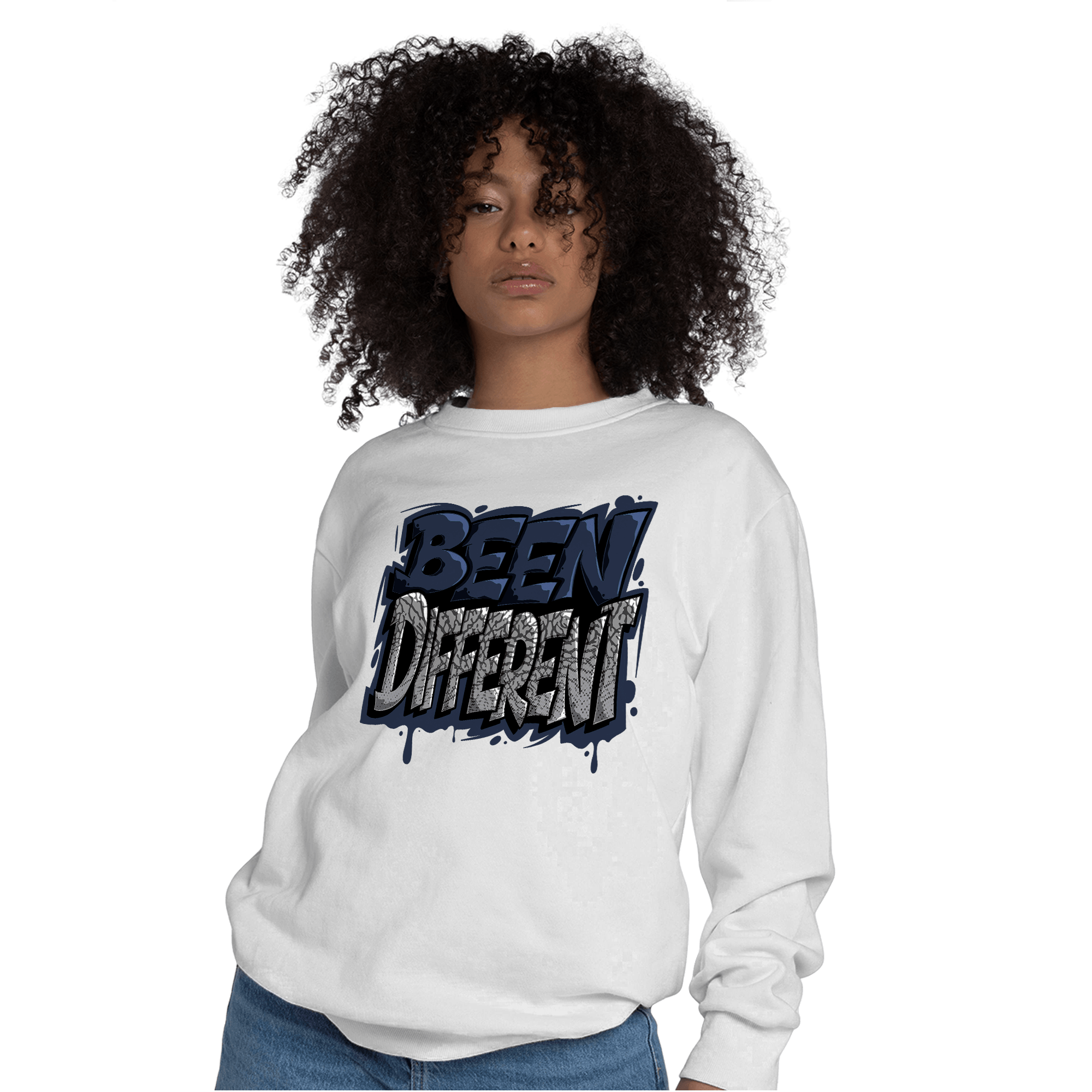 White Navy 3s Sweatshirt Match Become Different - NastyJamz