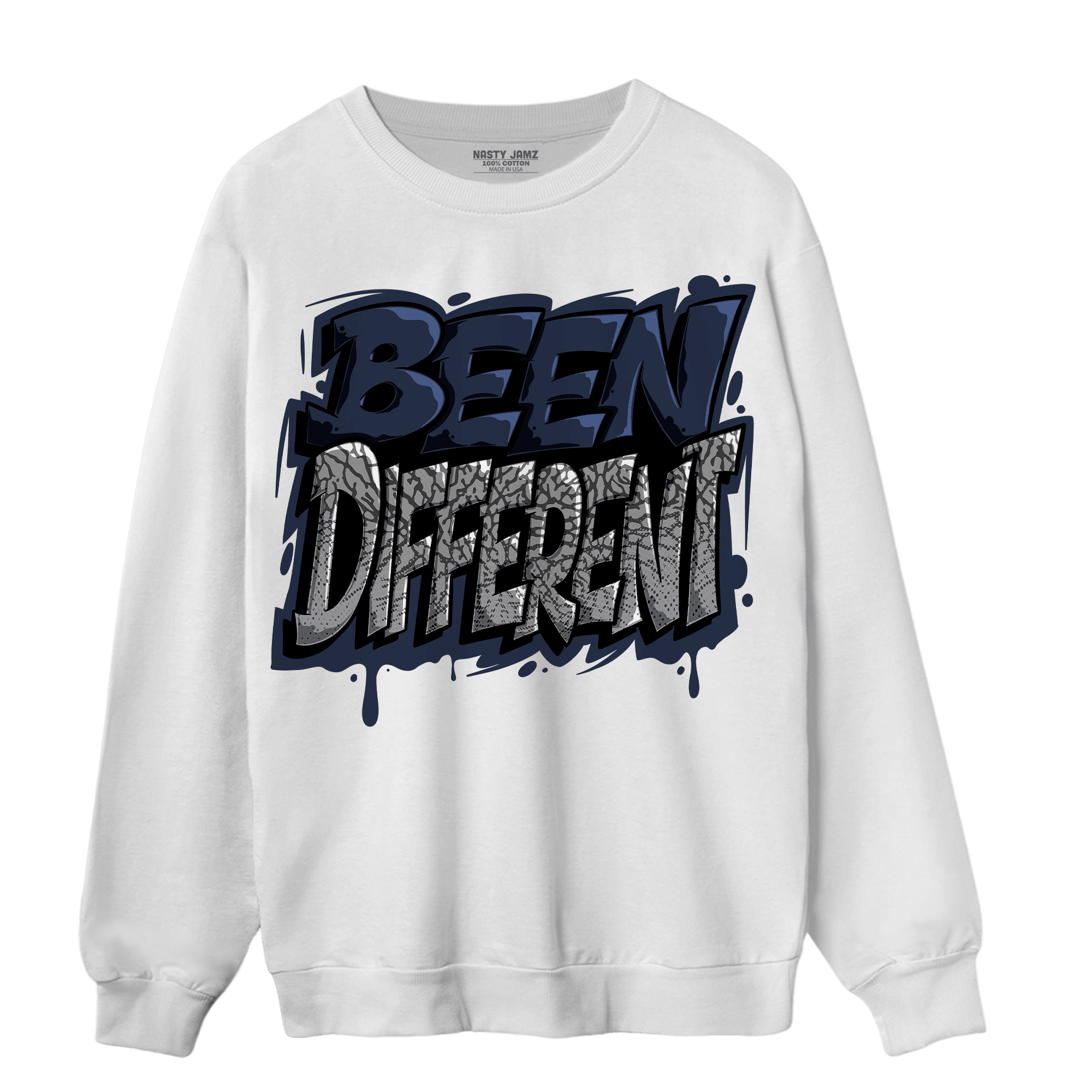White Navy 3s Sweatshirt Match Become Different - NastyJamz