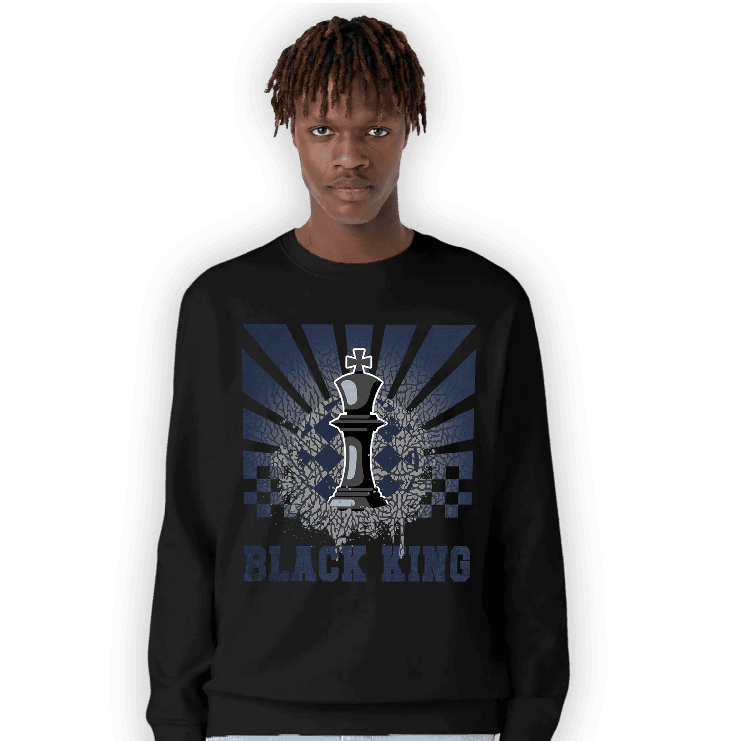 White Navy 3s Sweatshirt Match Black King Collection - NastyJamz