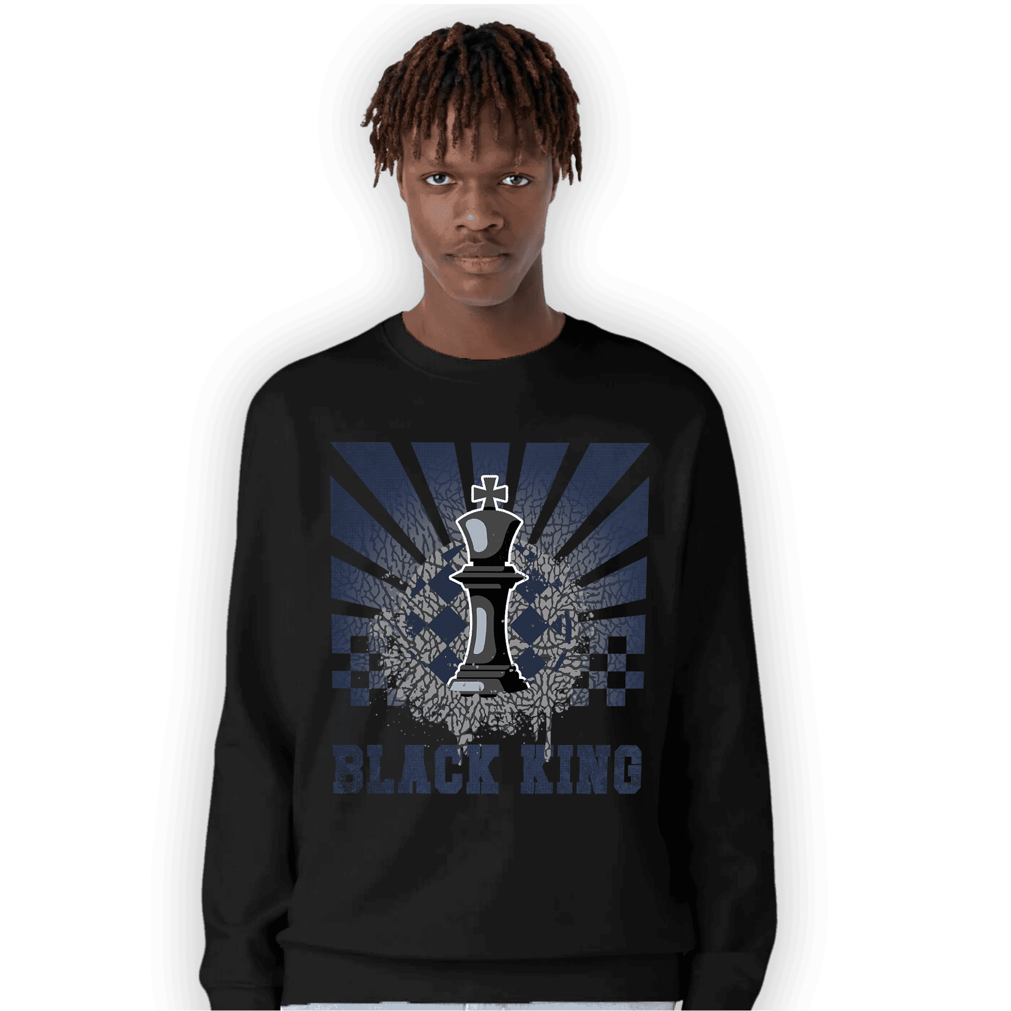 White Navy 3s Sweatshirt Match Black King Collection - NastyJamz