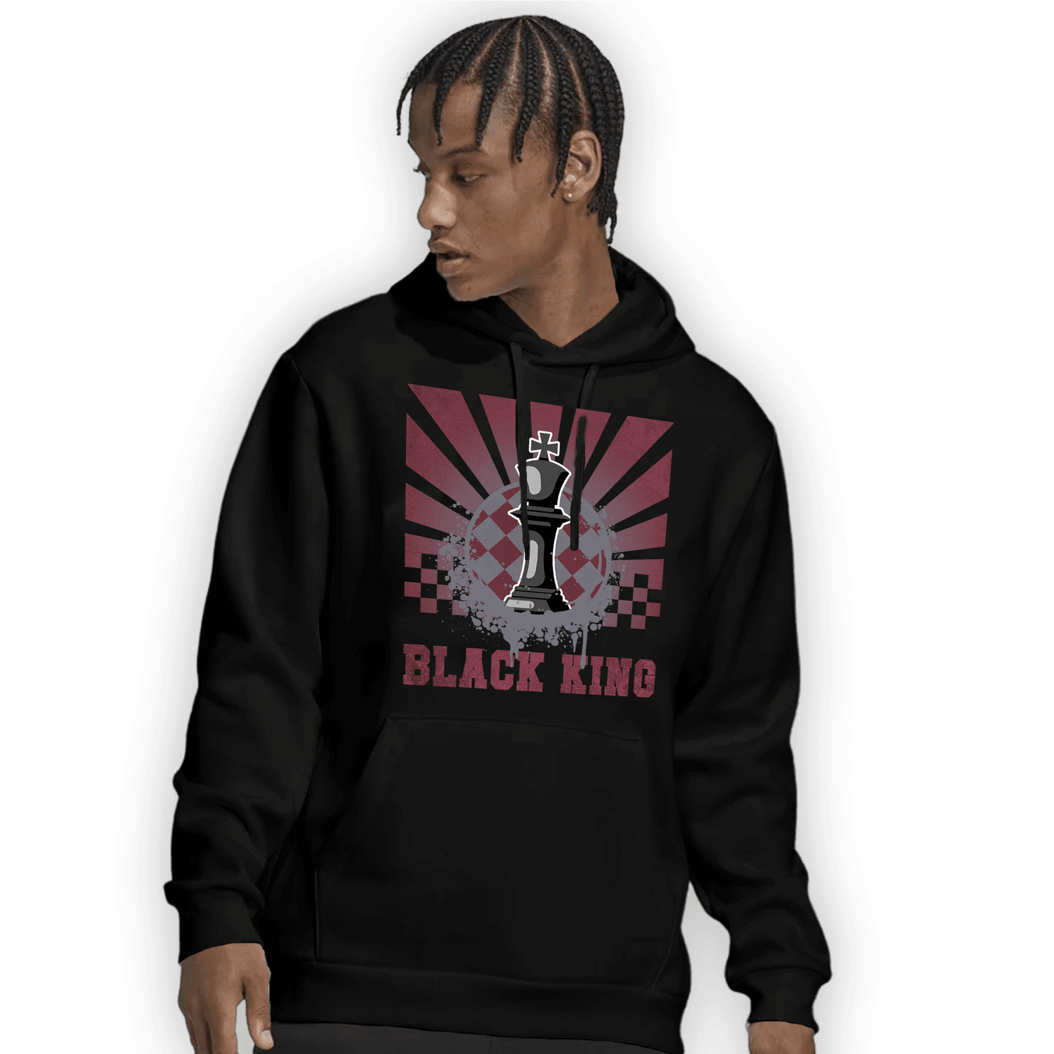 Burgundy 5s Hoodie Match Black King Collection - NastyJamz