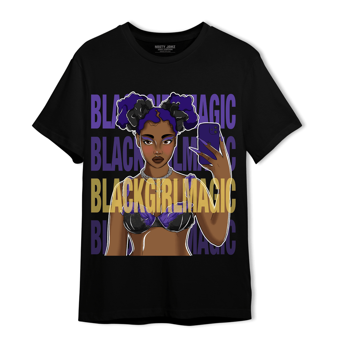 Field Purple 12s T Shirt Match Black Magic Girl Selfie - NastyJamz