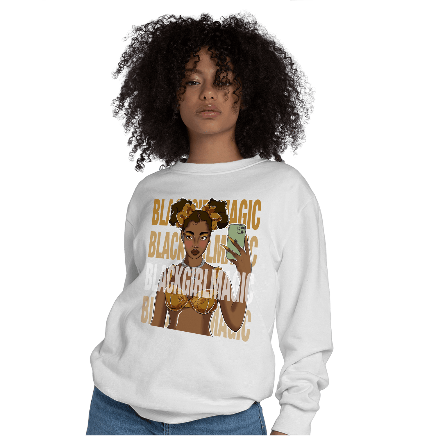 Wheat 13s Sweatshirt Match Black Magic Girl Selfie - NastyJamz