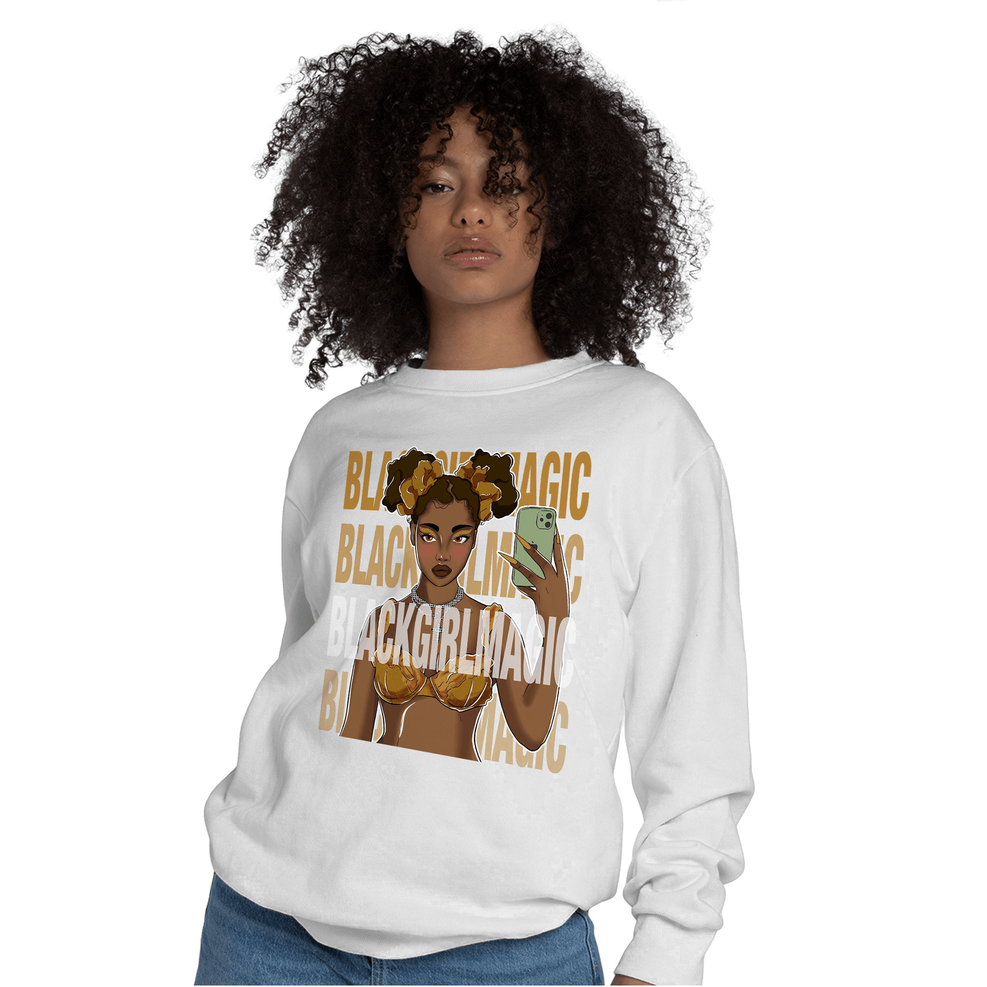Wheat 13s Sweatshirt Match Black Magic Girl Selfie - NastyJamz