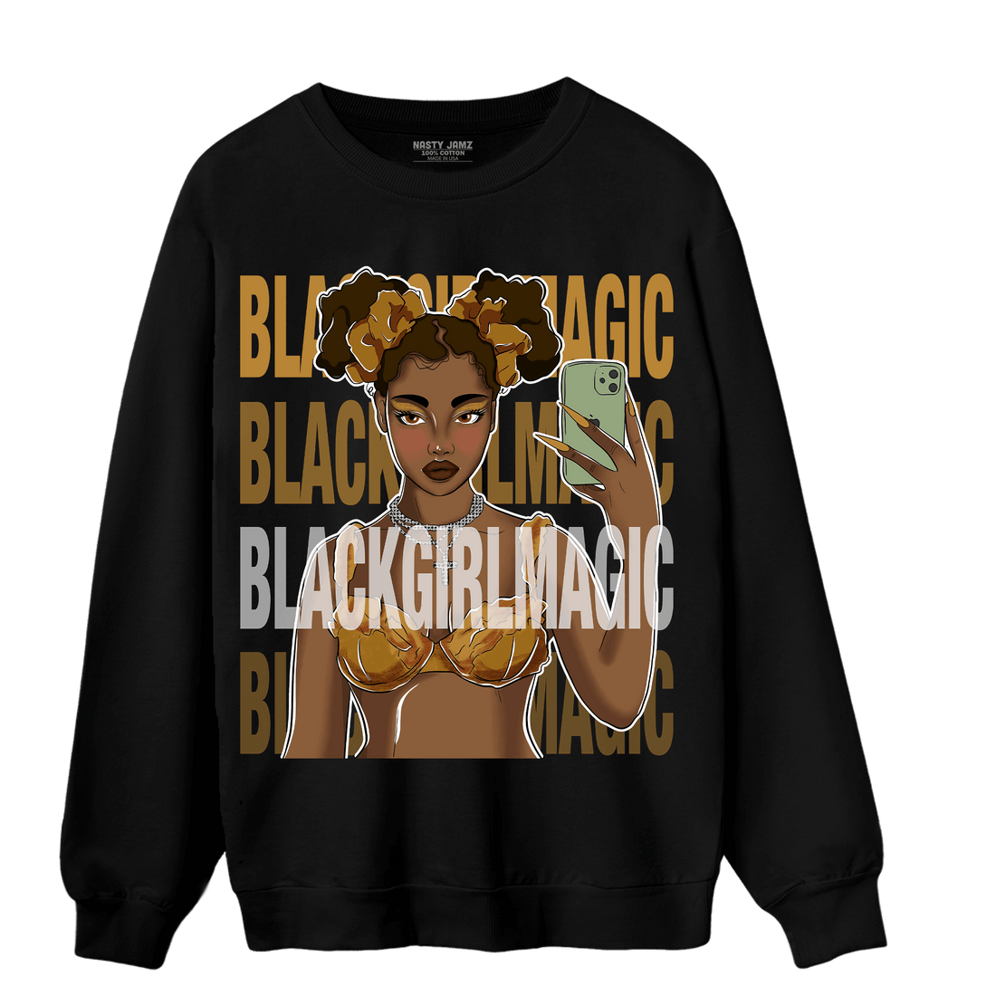 Wheat 13s Sweatshirt Match Black Magic Girl Selfie - NastyJamz