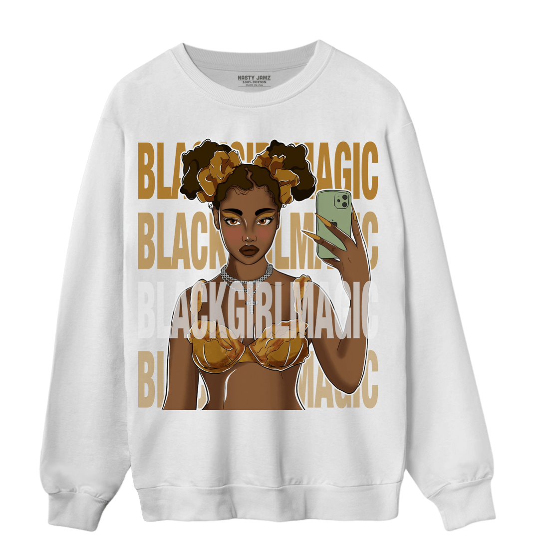 Wheat 13s Sweatshirt Match Black Magic Girl Selfie - NastyJamz