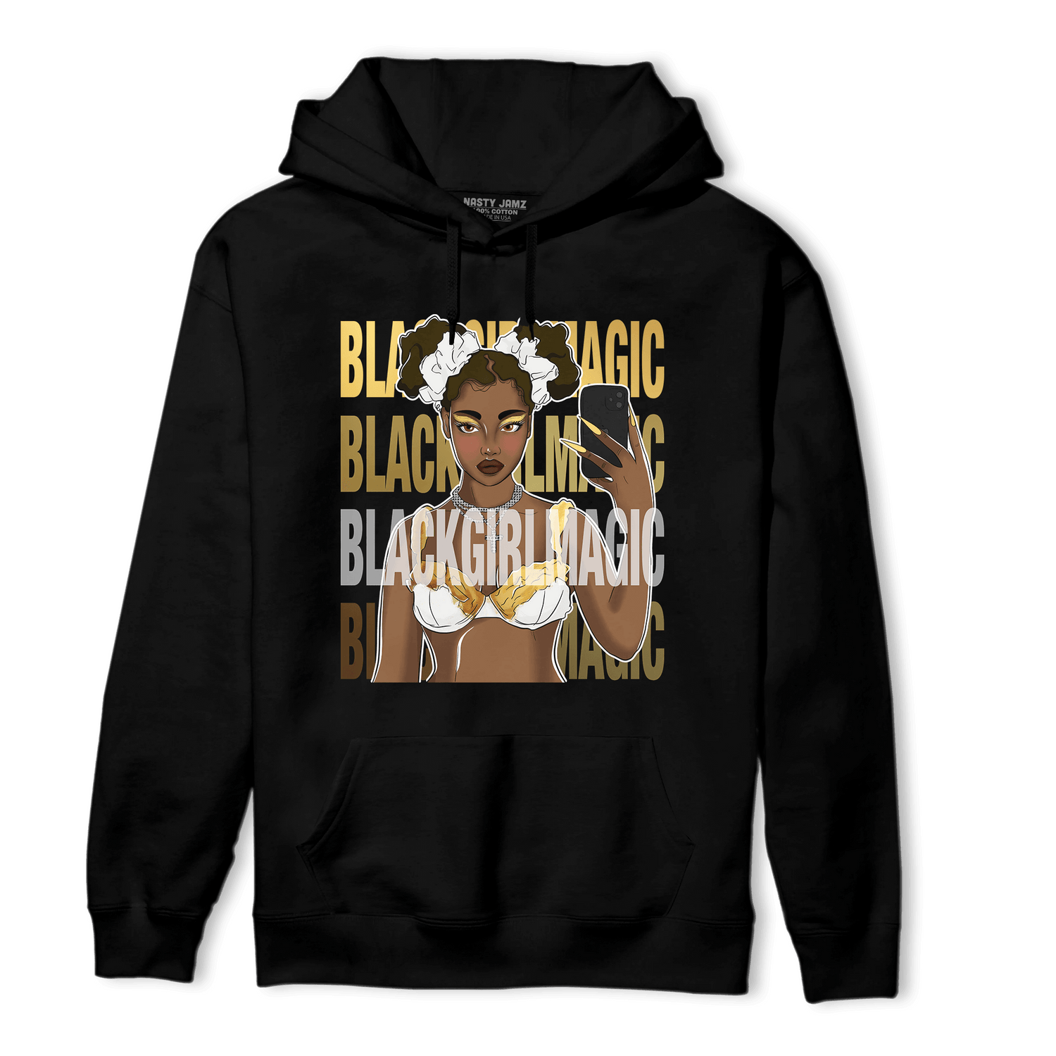 Mid SE Black Gold 1s Hoodie Match Black Magic Girl Selfie - NastyJamz