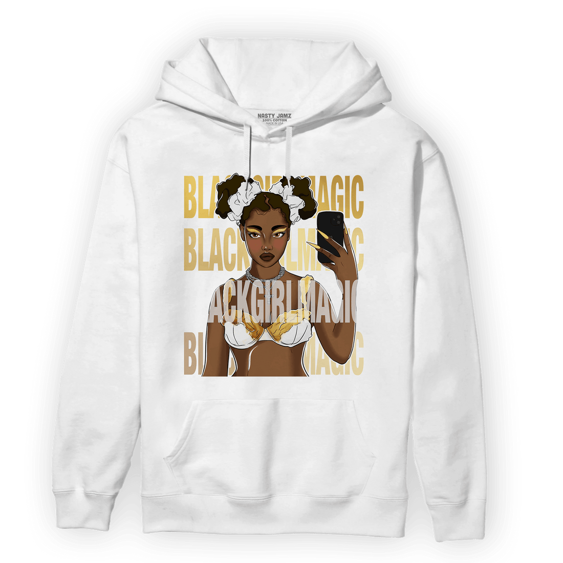 Mid SE Black Gold 1s Hoodie Match Black Magic Girl Selfie - NastyJamz