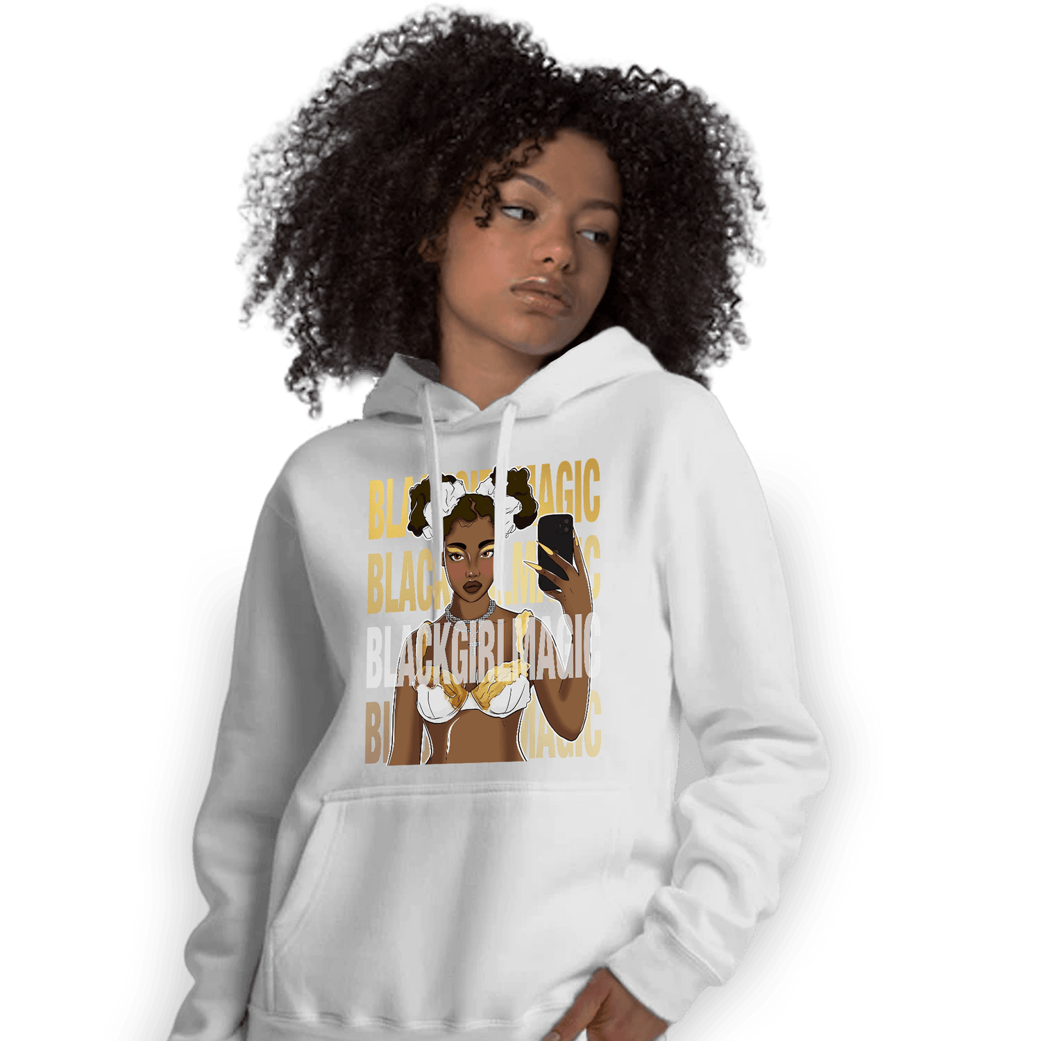 Mid SE Black Gold 1s Hoodie Match Black Magic Girl Selfie - NastyJamz