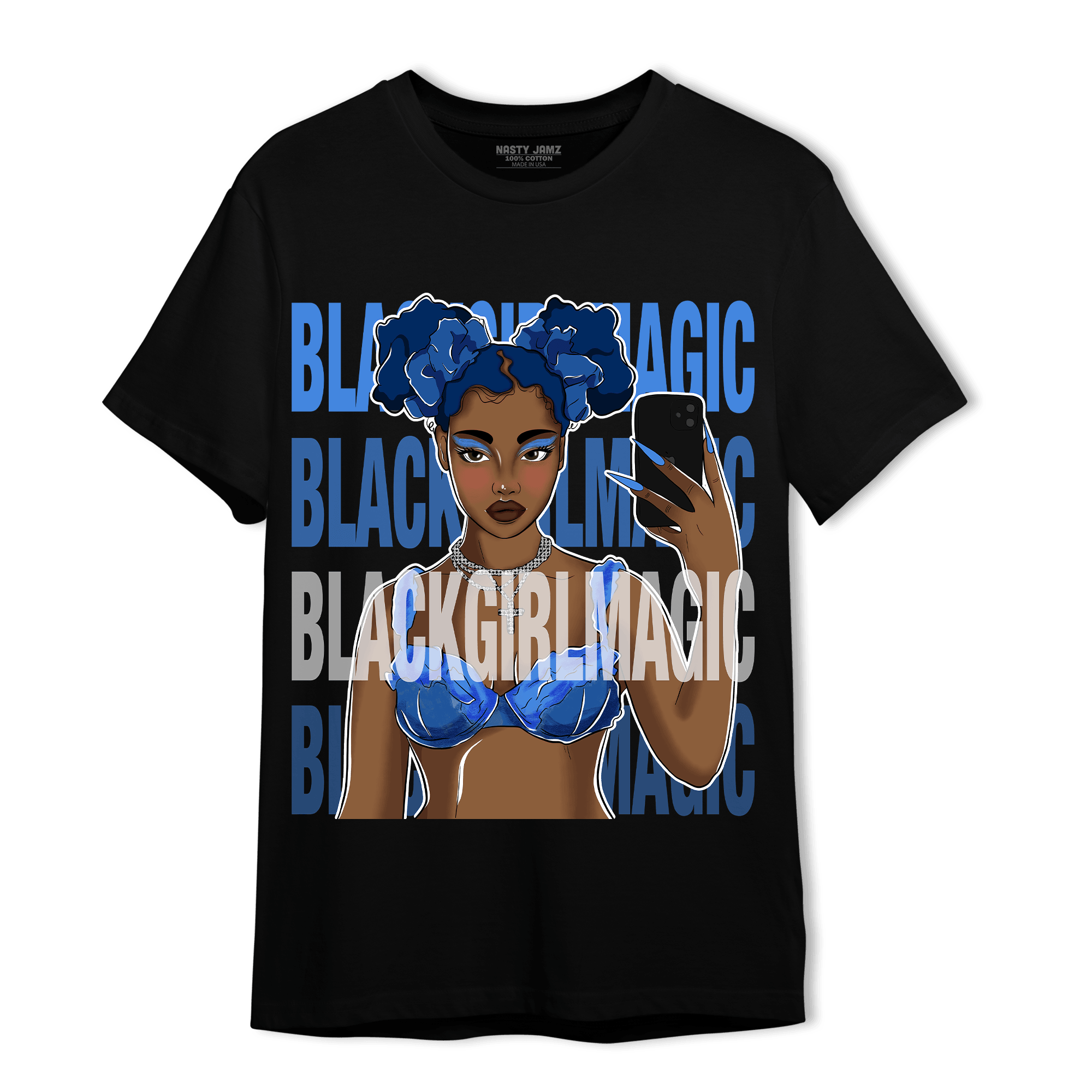 University Blue Toe 1s T Shirt Match Black Magic Girl Selfie - NastyJamz