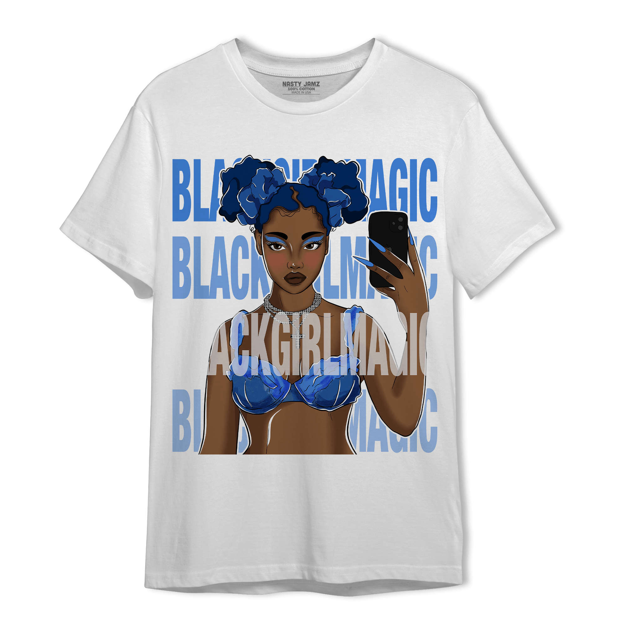 University Blue Toe 1s T Shirt Match Black Magic Girl Selfie - NastyJamz