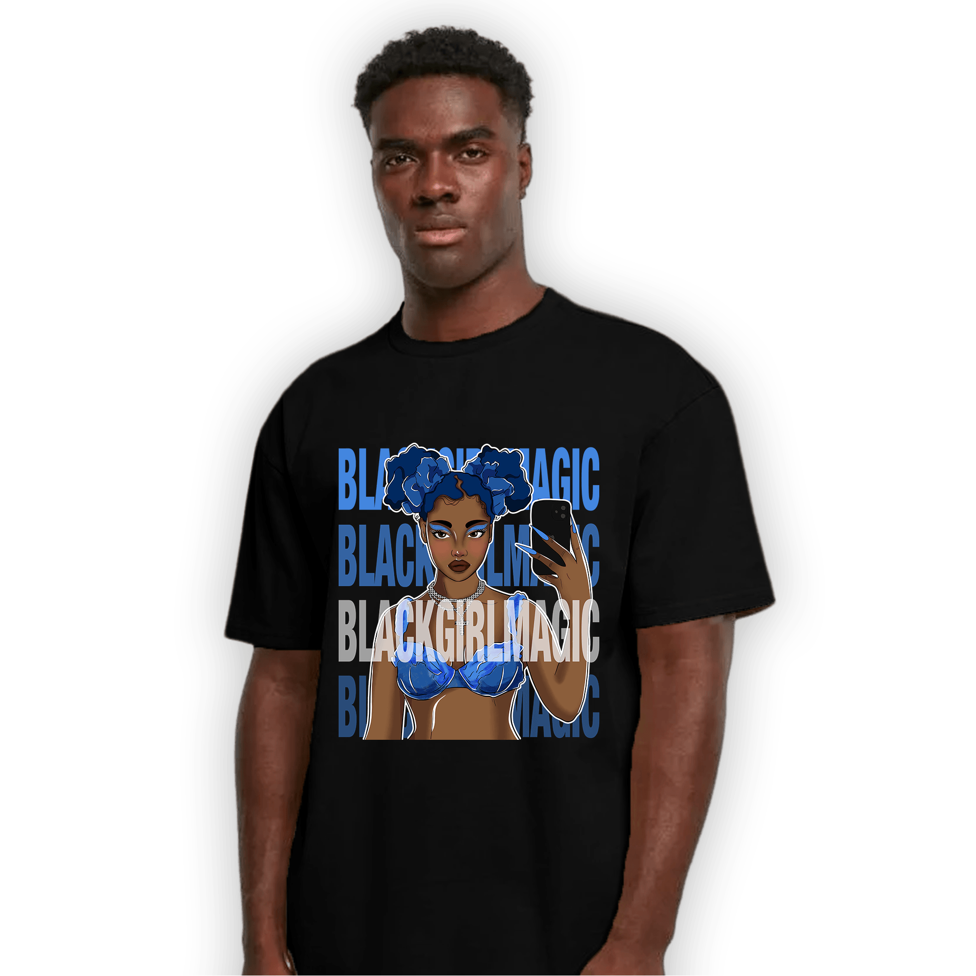 University Blue Toe 1s T Shirt Match Black Magic Girl Selfie - NastyJamz