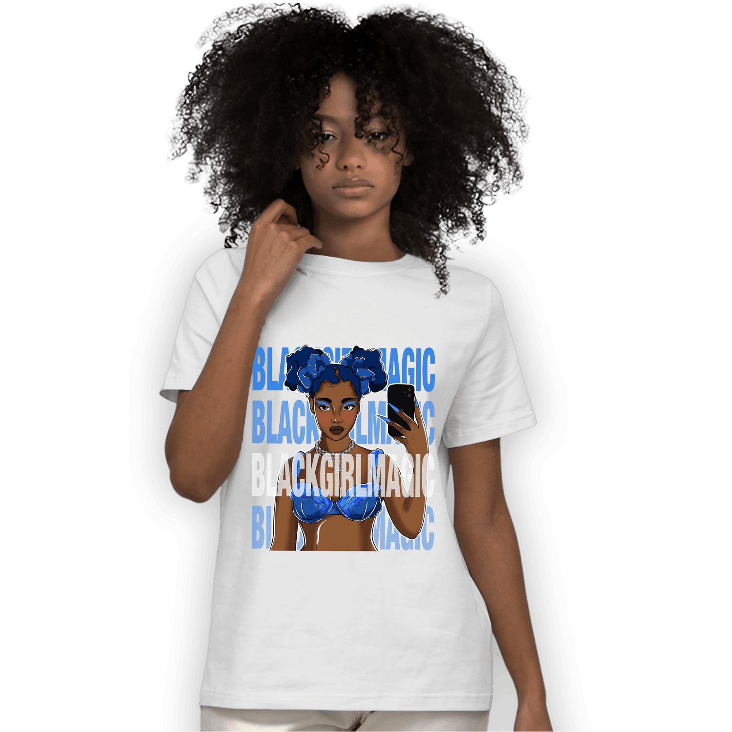 University Blue Toe 1s T Shirt Match Black Magic Girl Selfie - NastyJamz