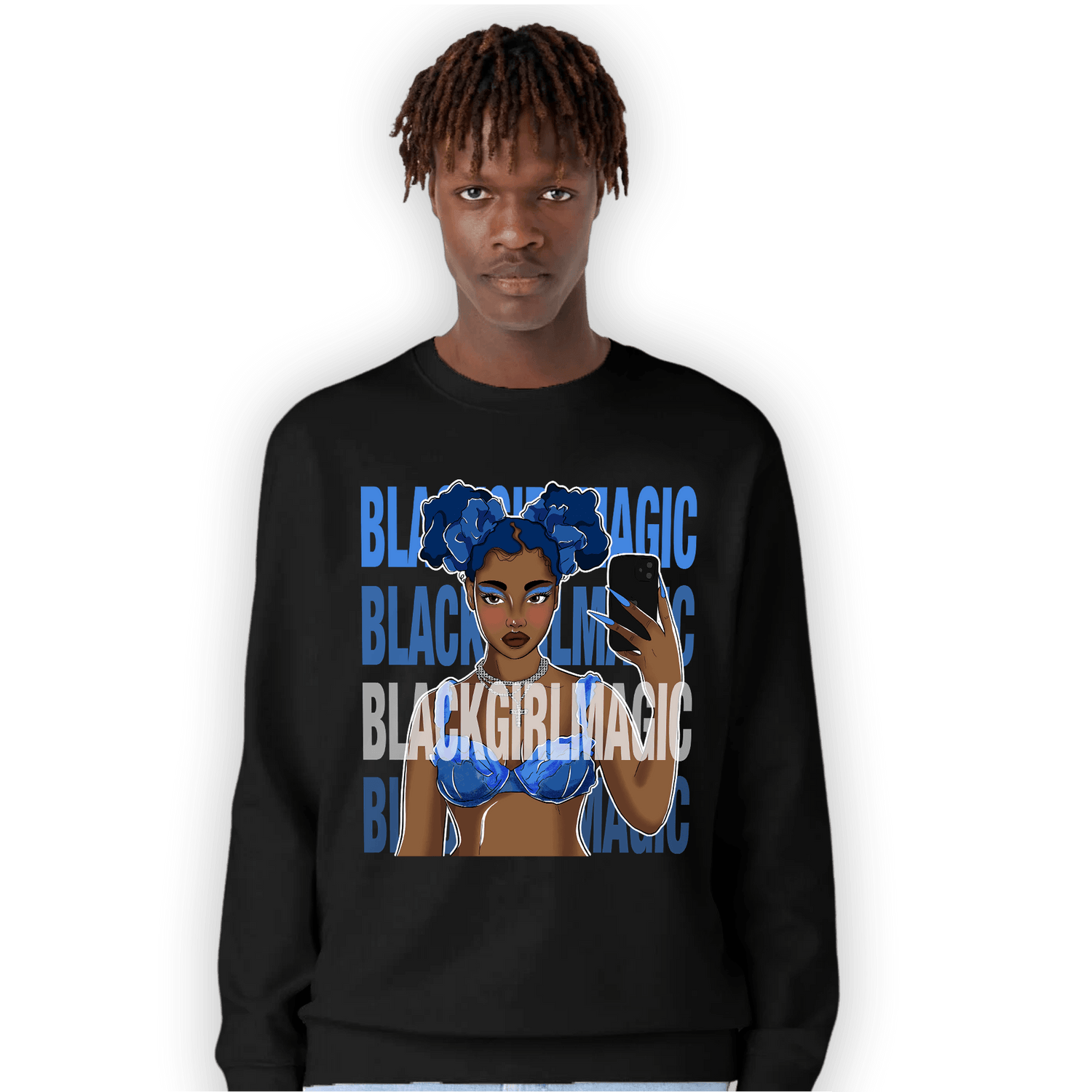 University Blue Toe 1s Sweatshirt Match Black Magic Girl Selfie - NastyJamz